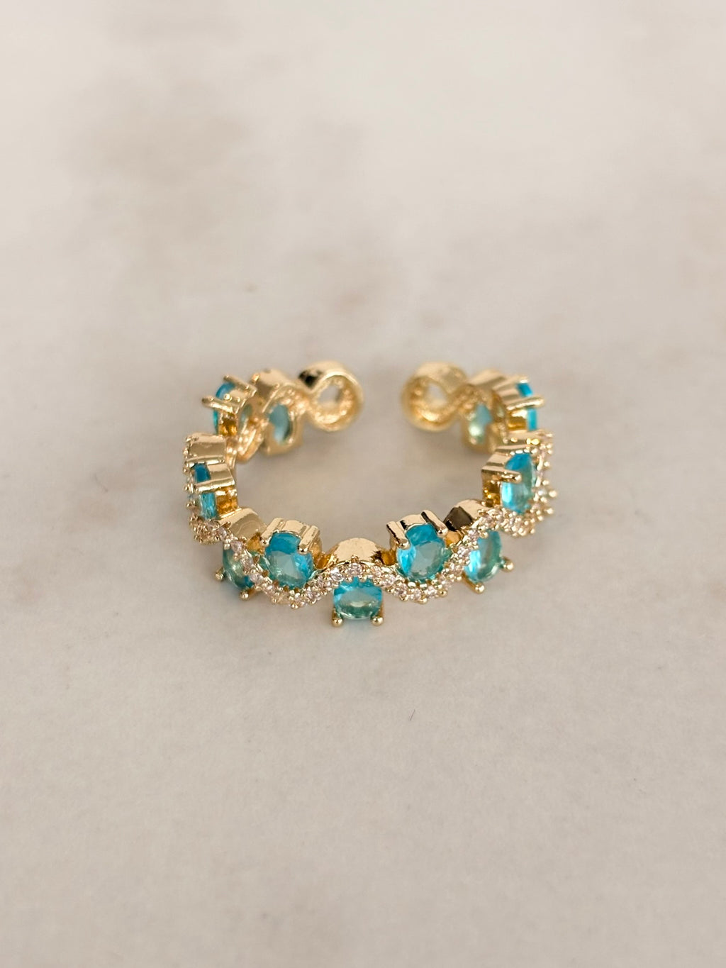 Gold Open Ring with Turquoise CZ Cluster