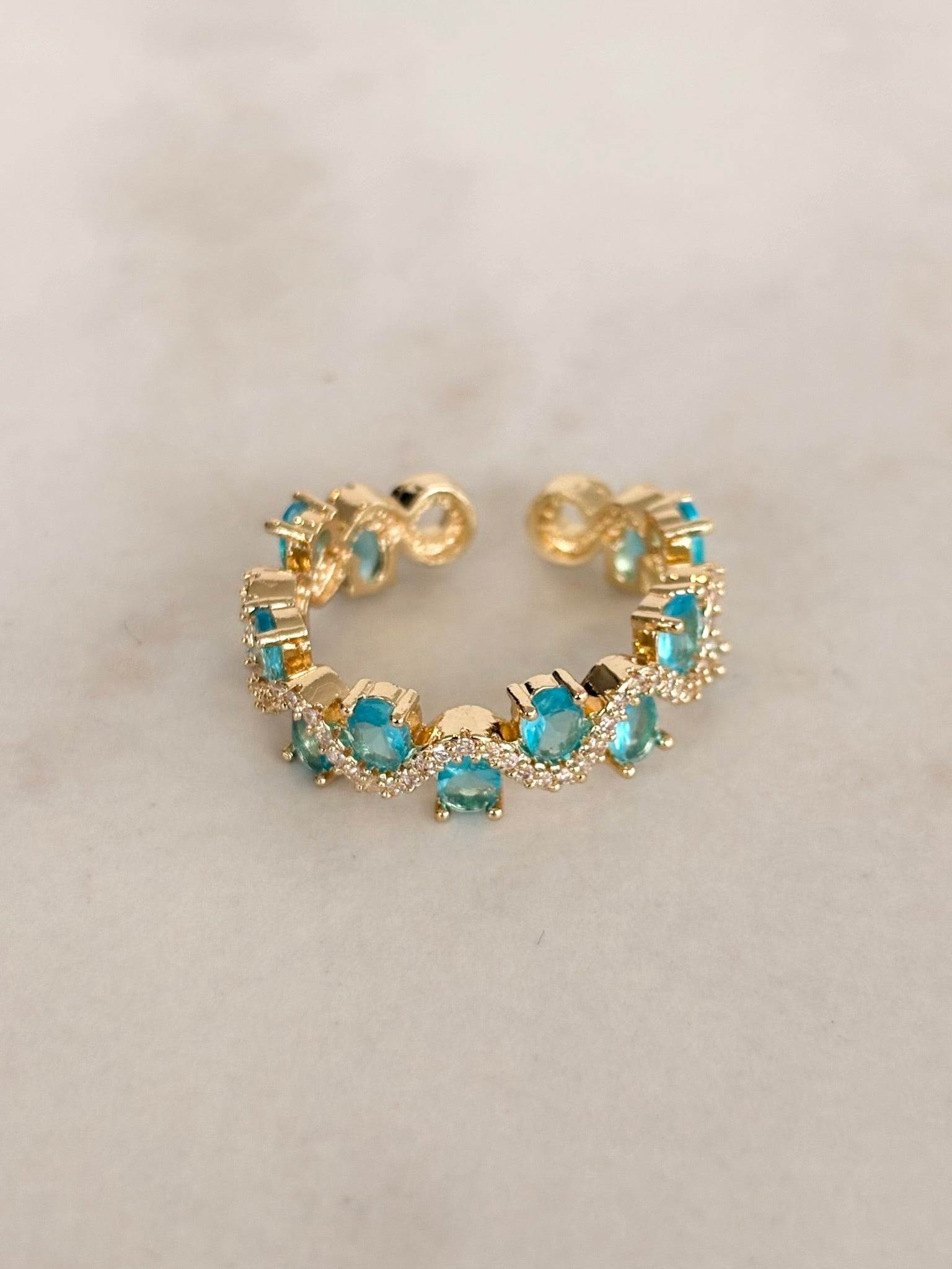 Gold Open Ring with Turquoise CZ Cluster