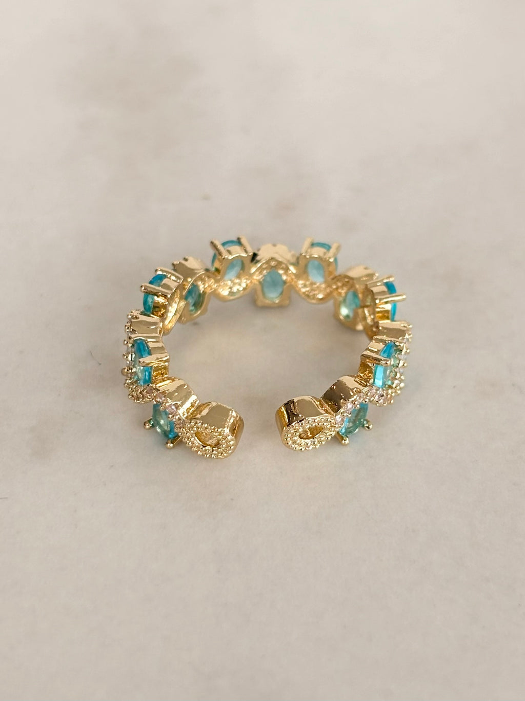 Gold Open Ring with Turquoise CZ Cluster