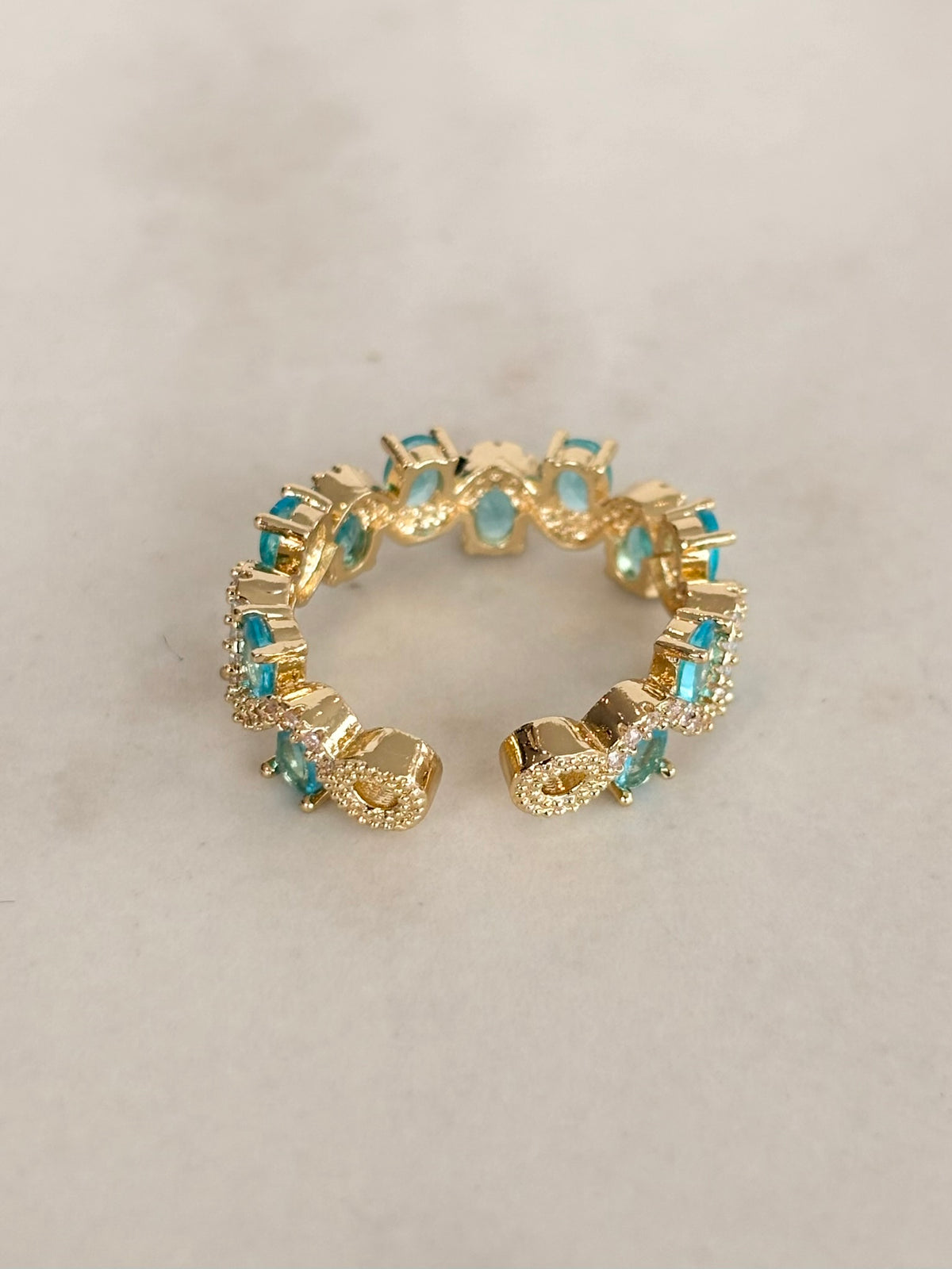 Gold Open Ring with Turquoise CZ Cluster
