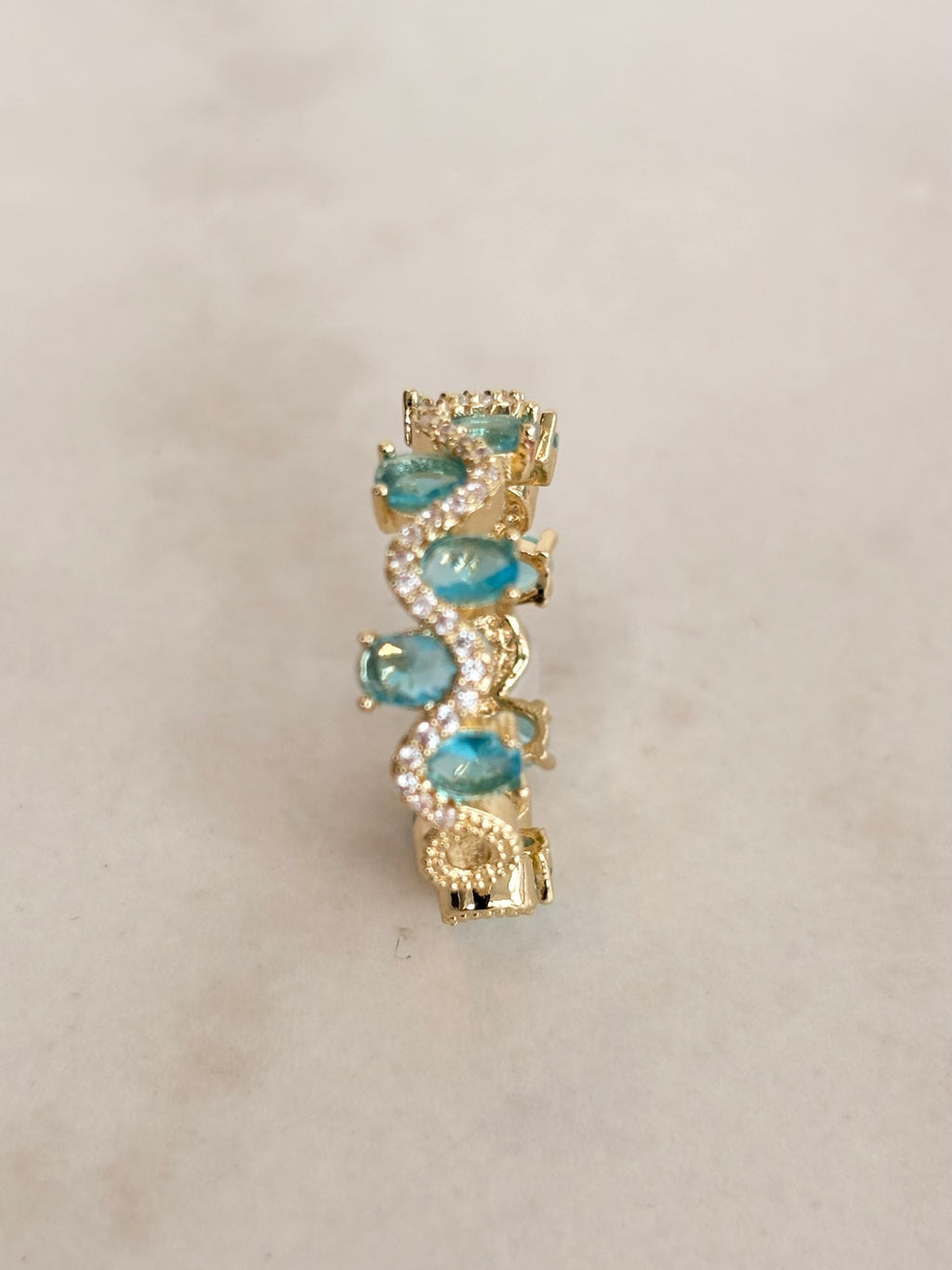 Gold Open Ring with Turquoise CZ Cluster