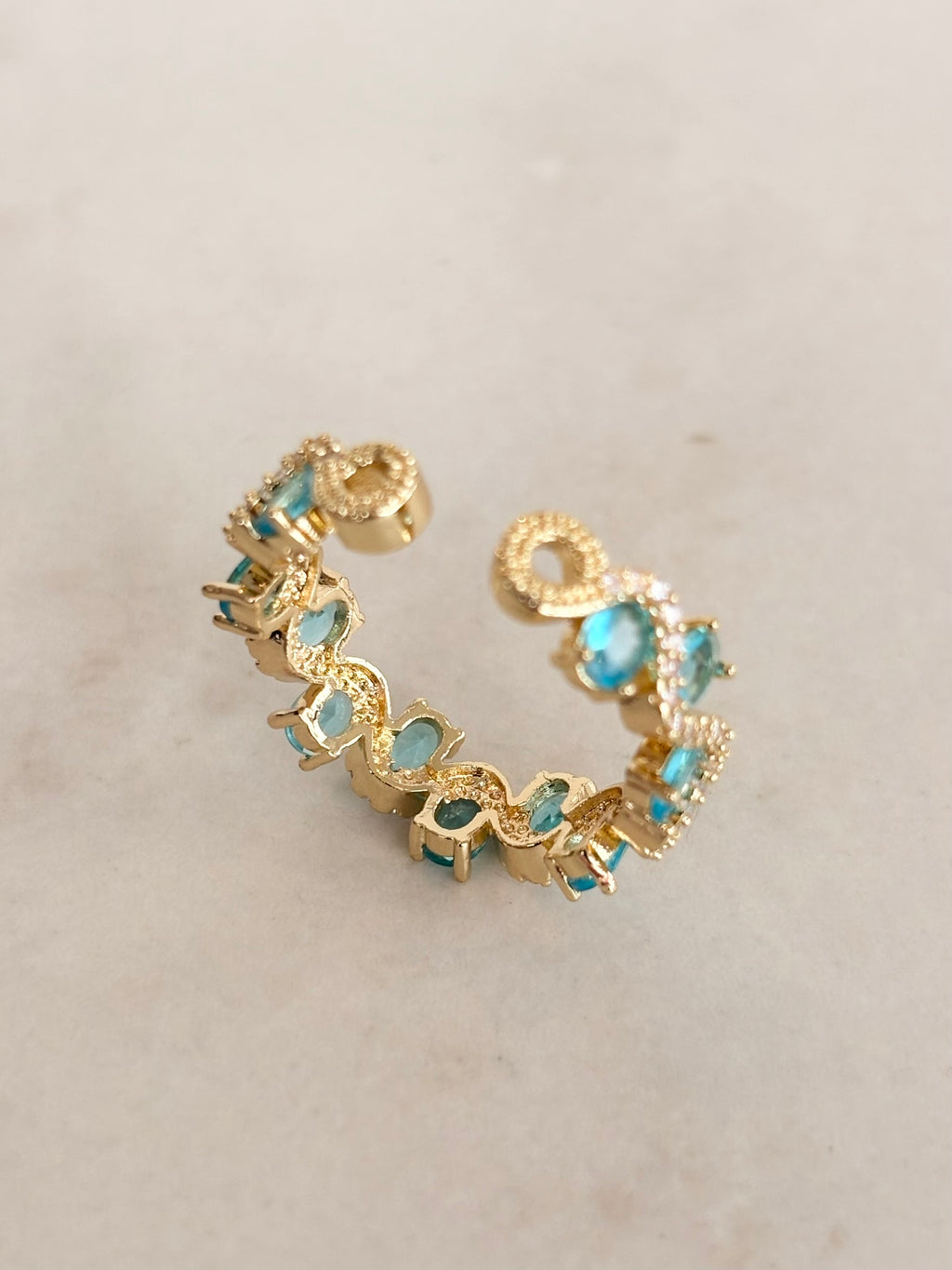 Gold Open Ring with Turquoise CZ Cluster