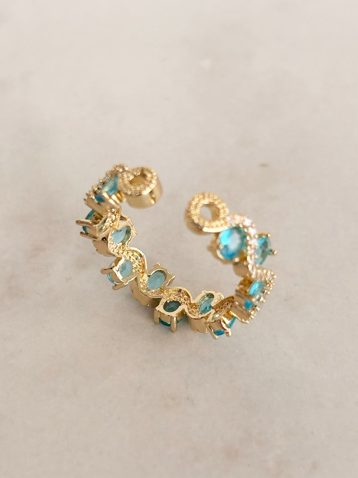 Gold Open Ring with Turquoise CZ Cluster
