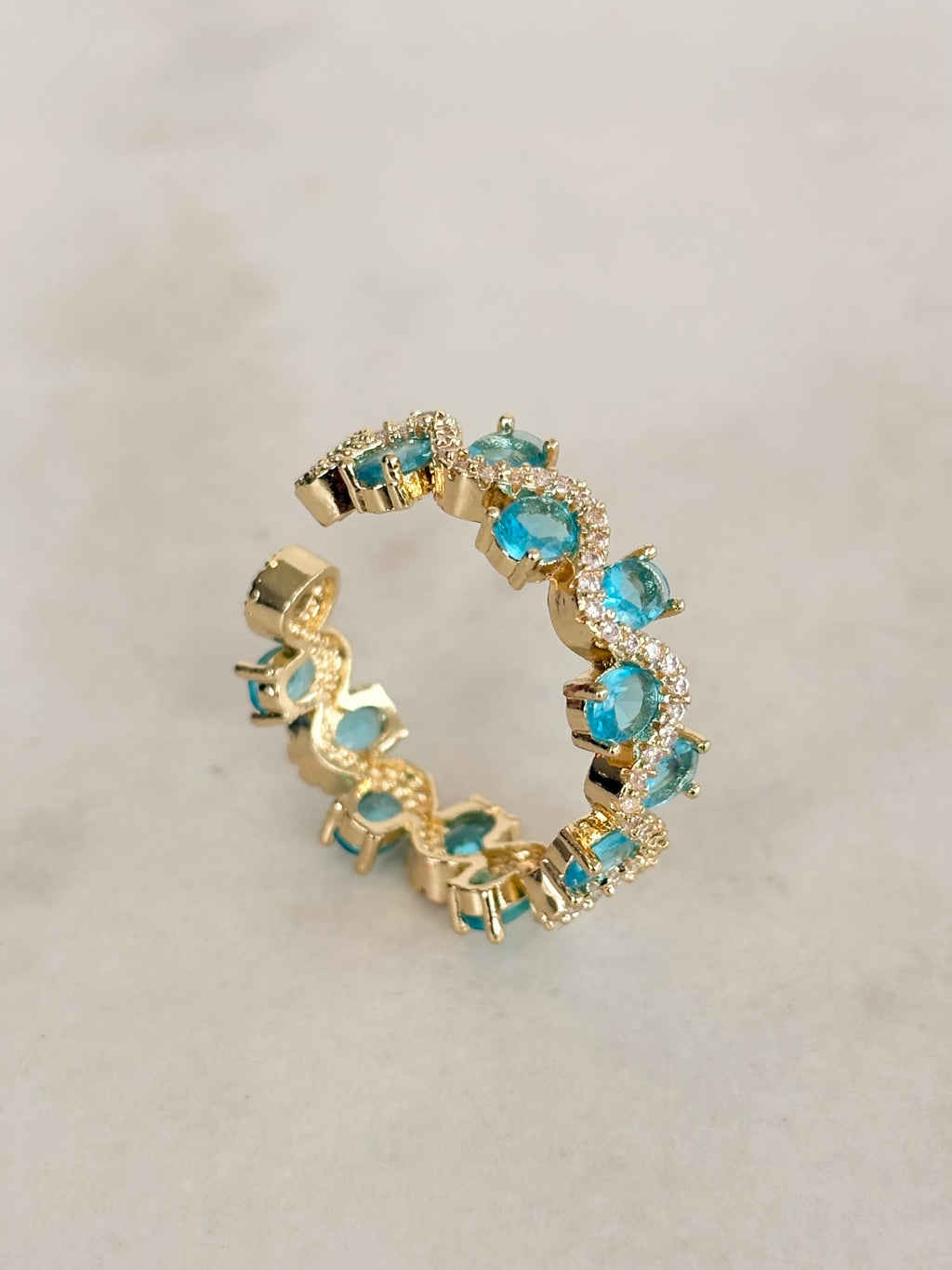 Gold Open Ring with Turquoise CZ Cluster
