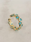 Gold Open Ring with Turquoise CZ Cluster