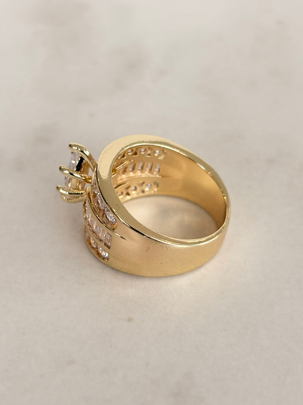 Gold Wide Band Marquise CZ Cocktail Ring