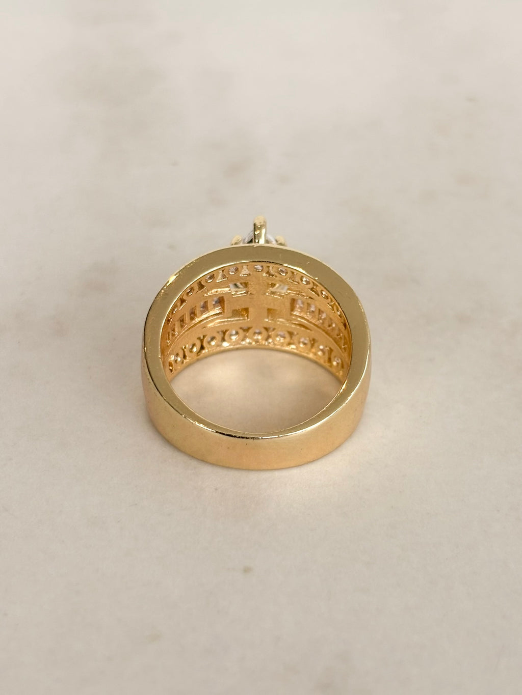 Gold Wide Band Marquise CZ Cocktail Ring