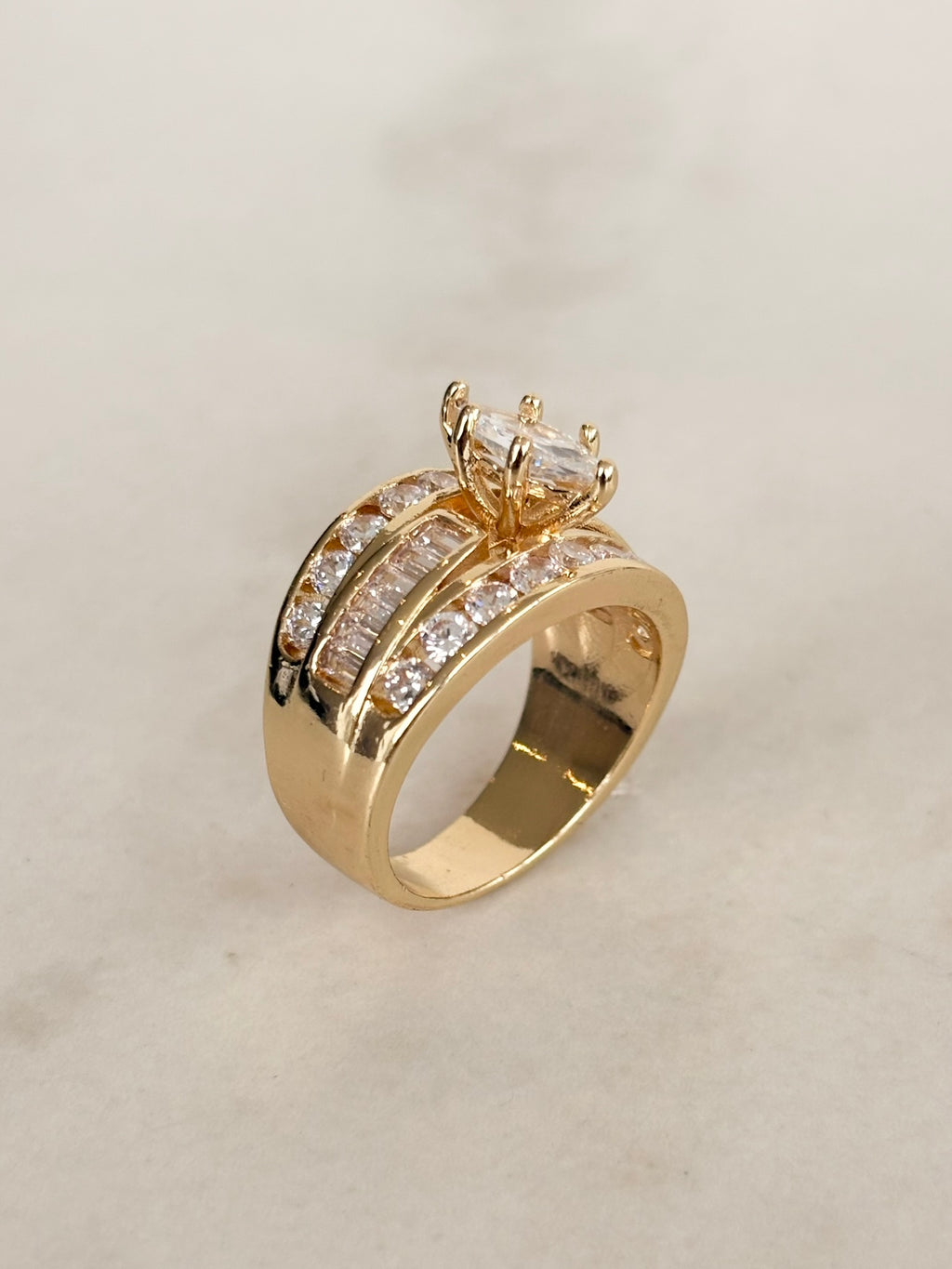 Gold Wide Band Marquise CZ Cocktail Ring