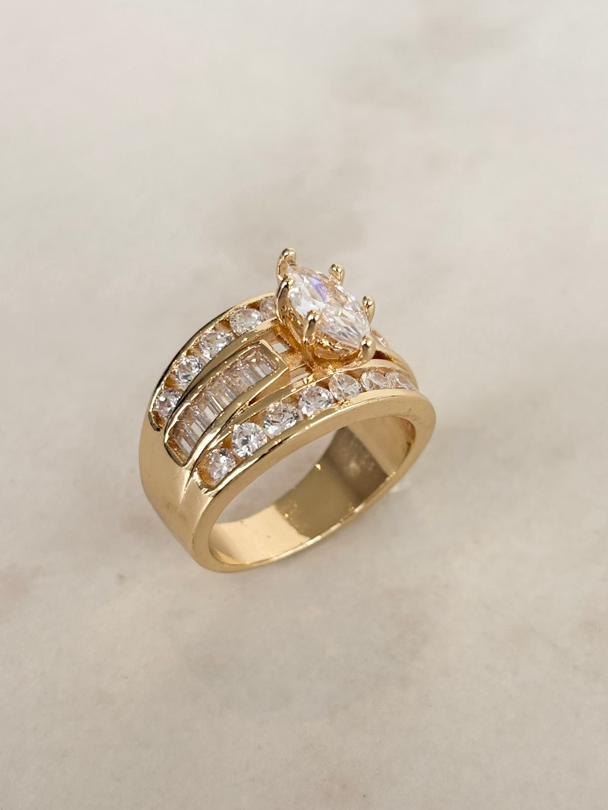 Gold Wide Band Marquise CZ Cocktail Ring