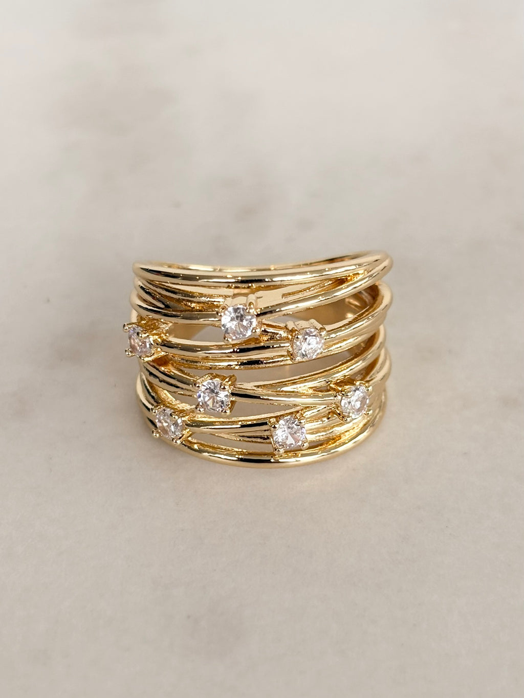 Gold Wide Lattice Ring with Scattered Jewels