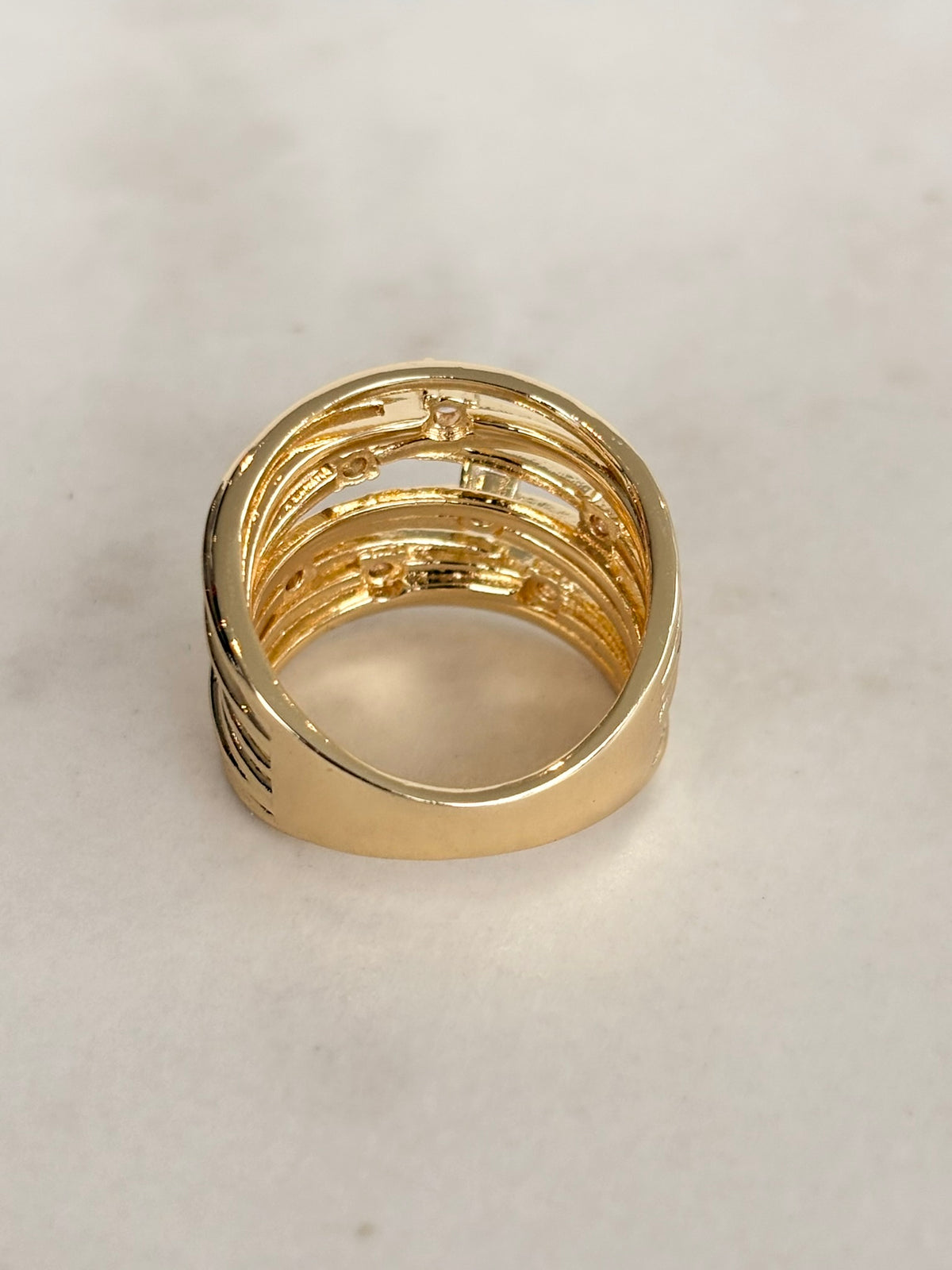 Gold Wide Lattice Ring with Scattered Jewels