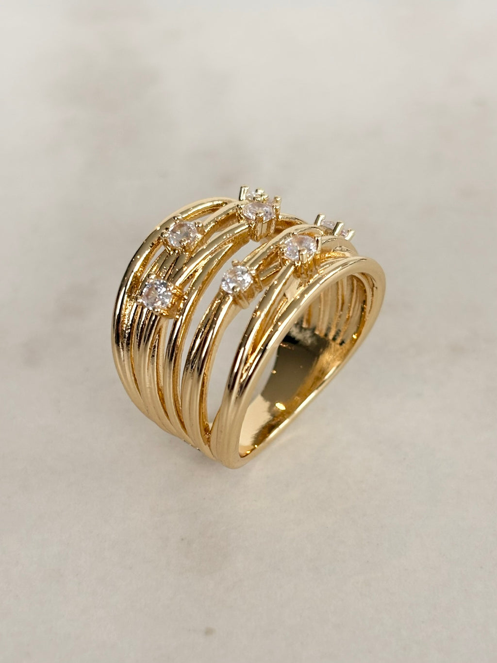 Gold Wide Lattice Ring with Scattered Jewels