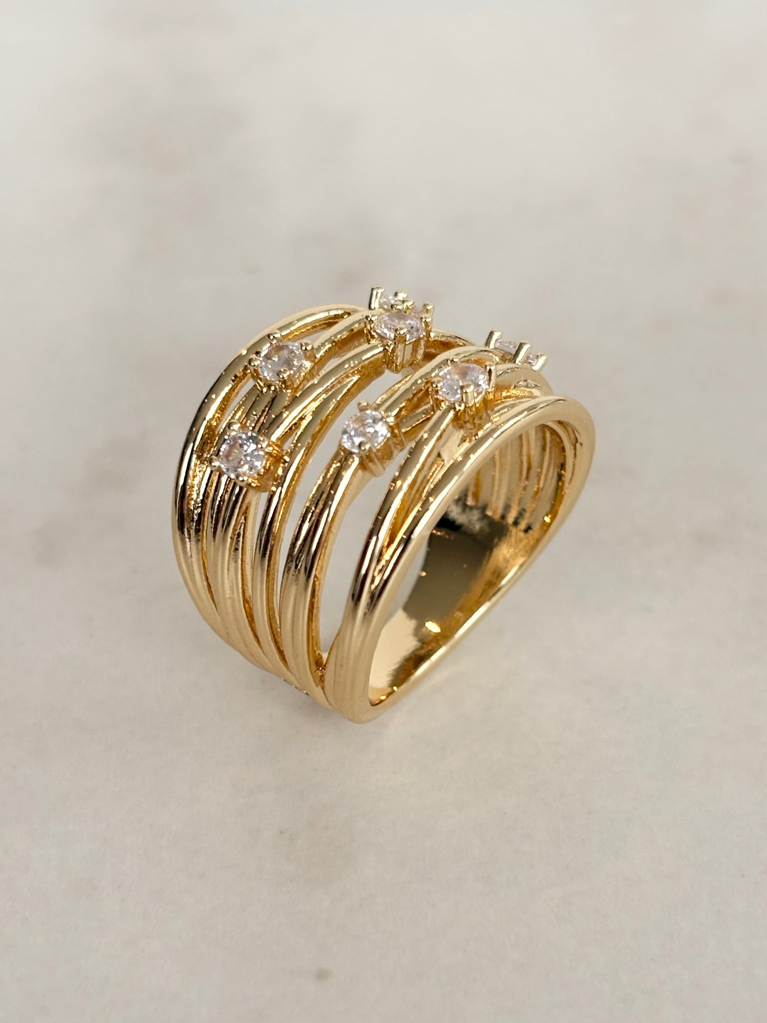 Gold Wide Lattice Ring with Scattered Jewels