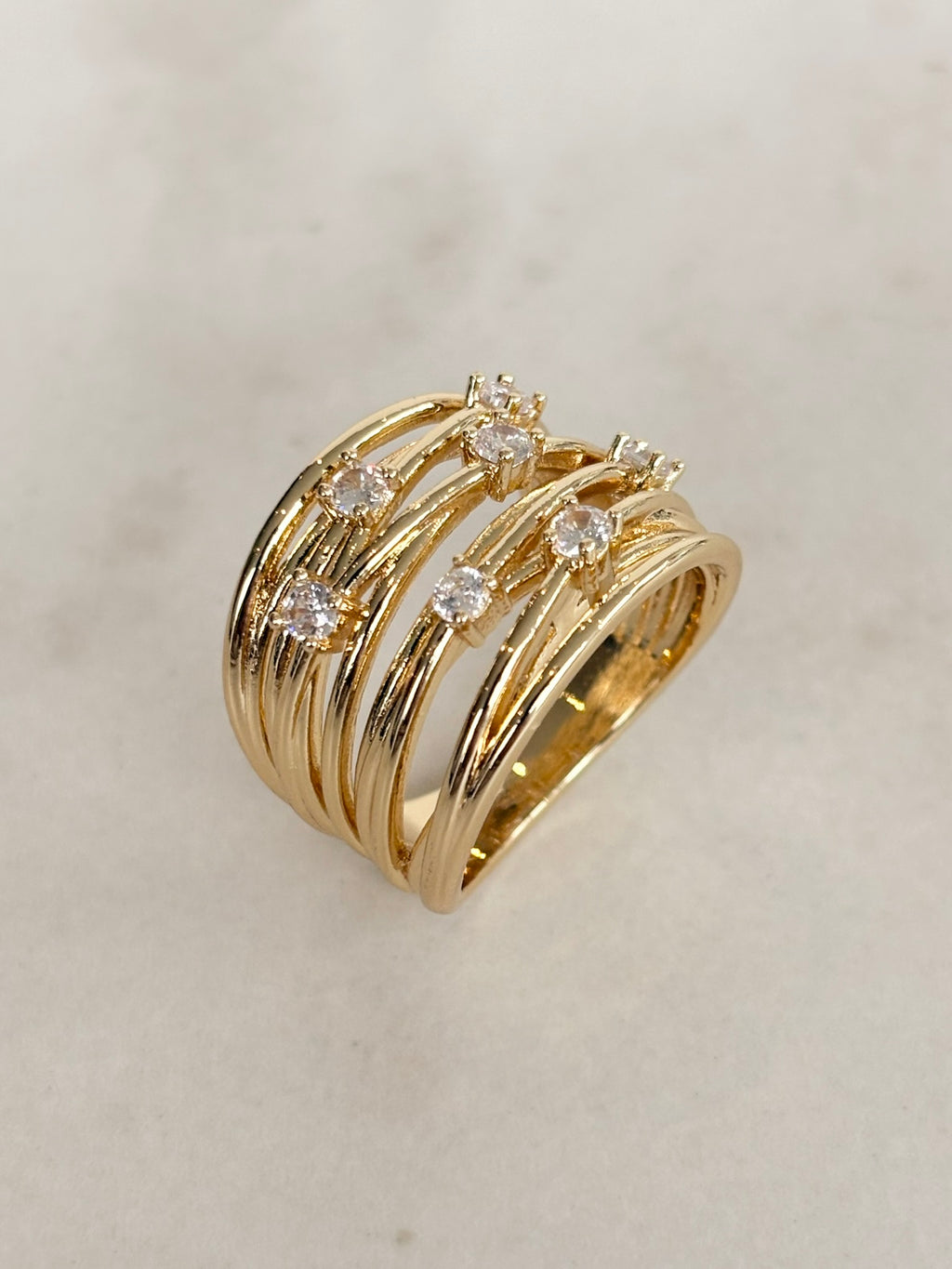 Gold Wide Lattice Ring with Scattered Jewels