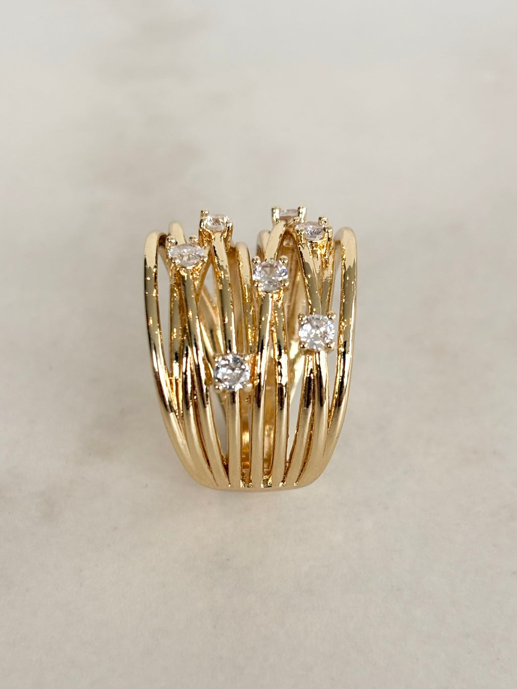Gold Wide Lattice Ring with Scattered Jewels