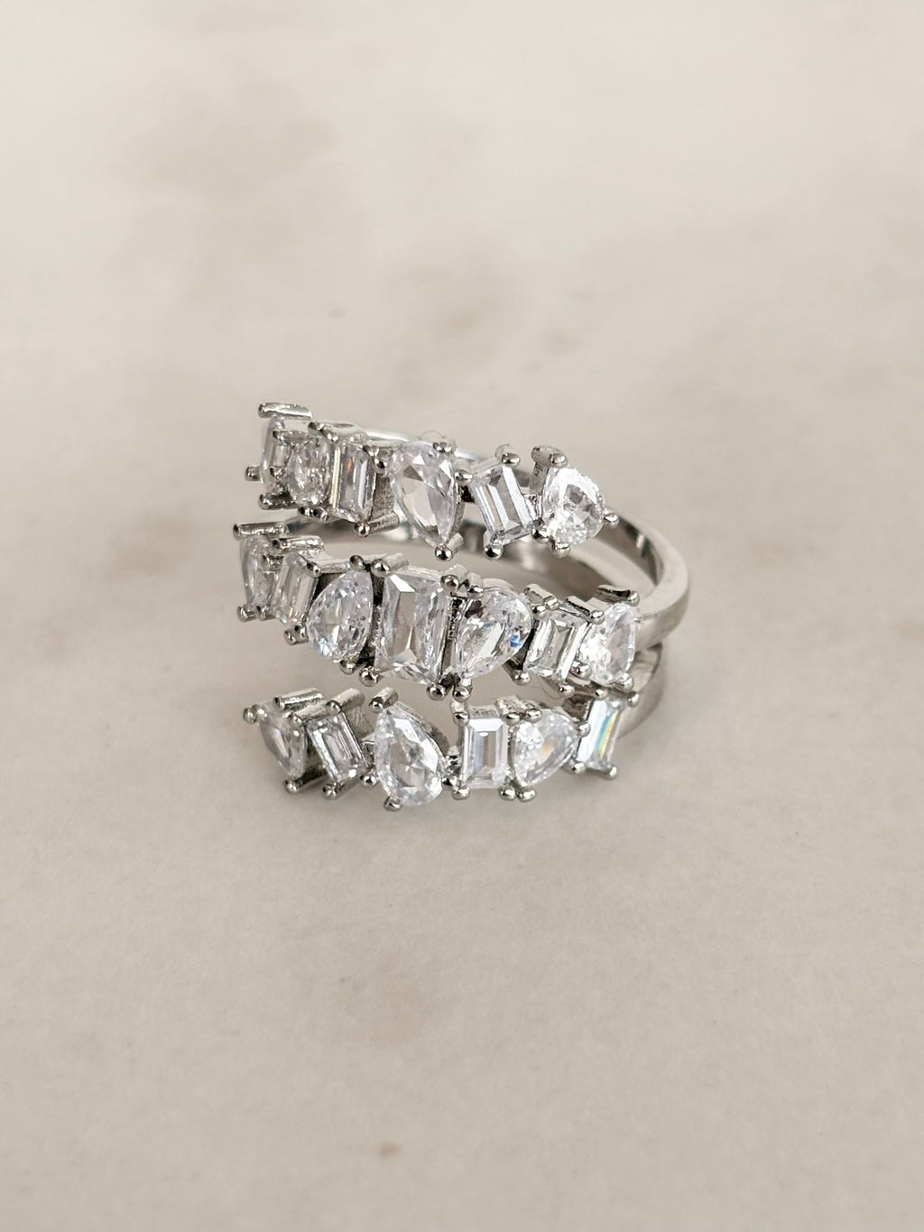 Silver Crystal Cluster Wrap Ring