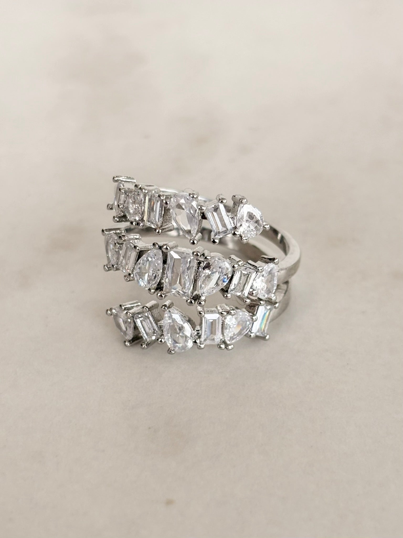 Silver Crystal Cluster Wrap Ring