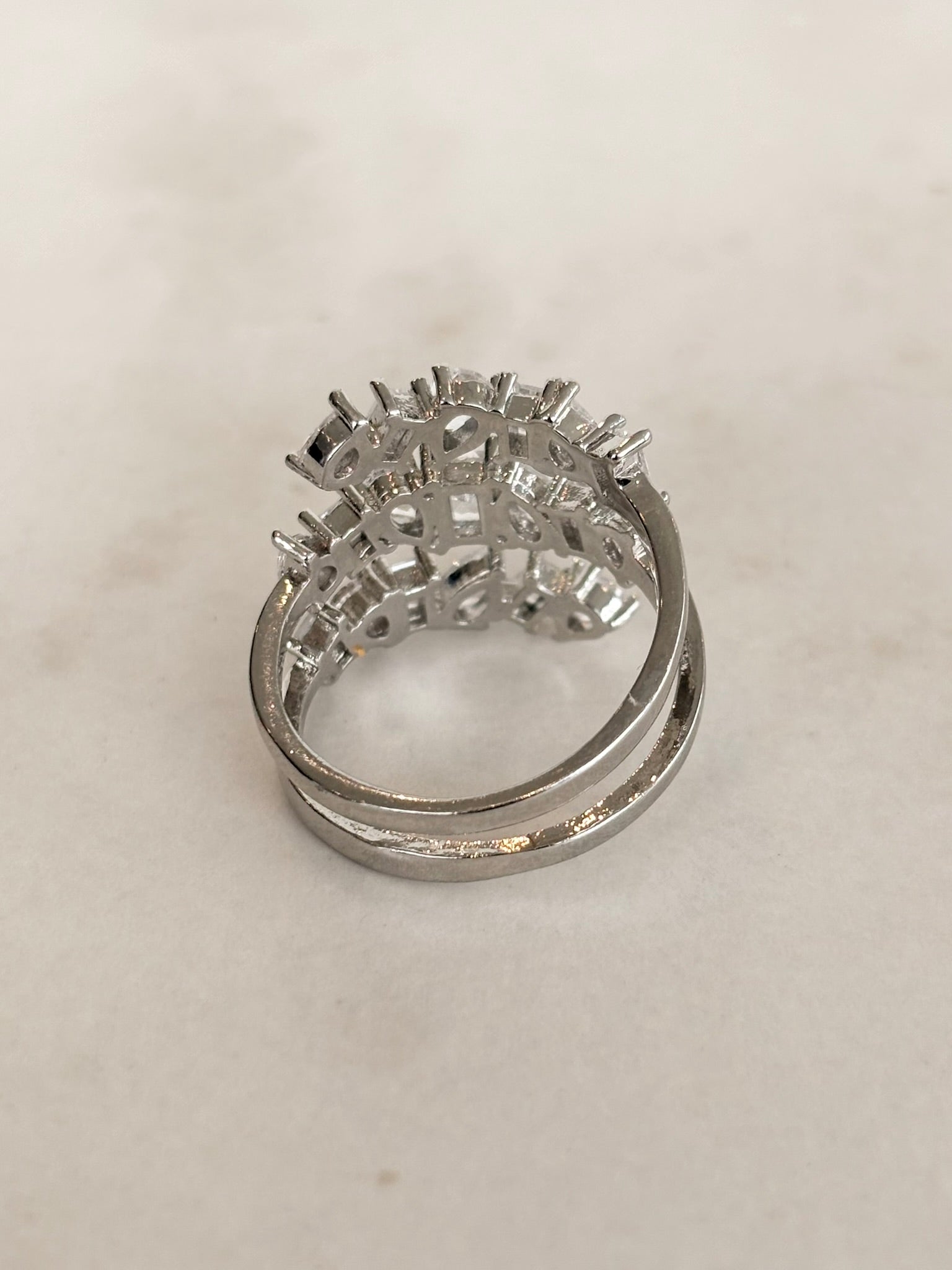 Silver Crystal Cluster Wrap Ring