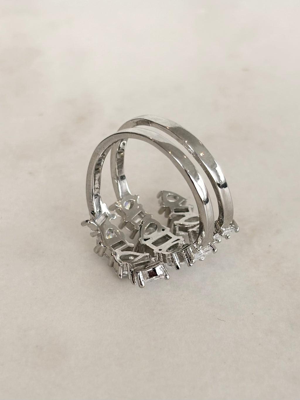 Silver Crystal Cluster Wrap Ring