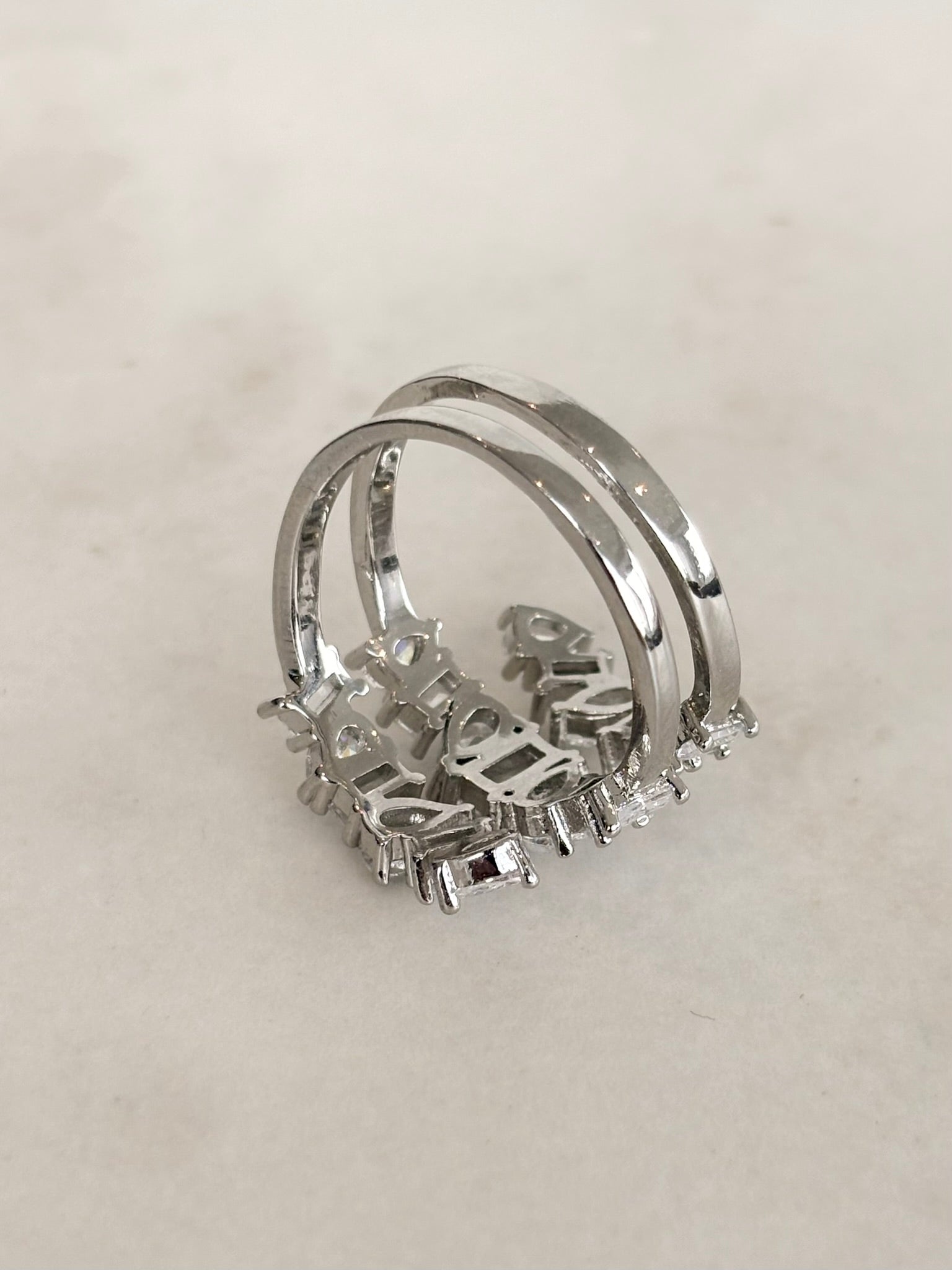 Silver Crystal Cluster Wrap Ring