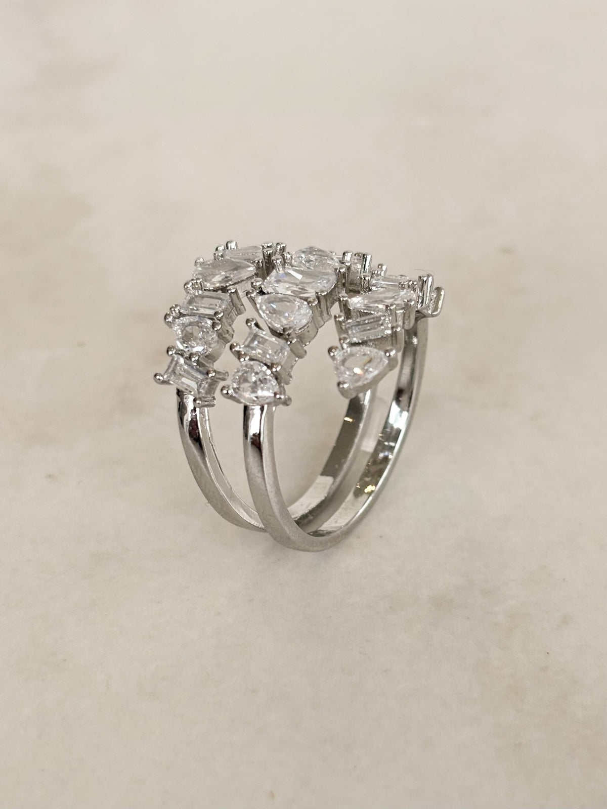 Silver Crystal Cluster Wrap Ring
