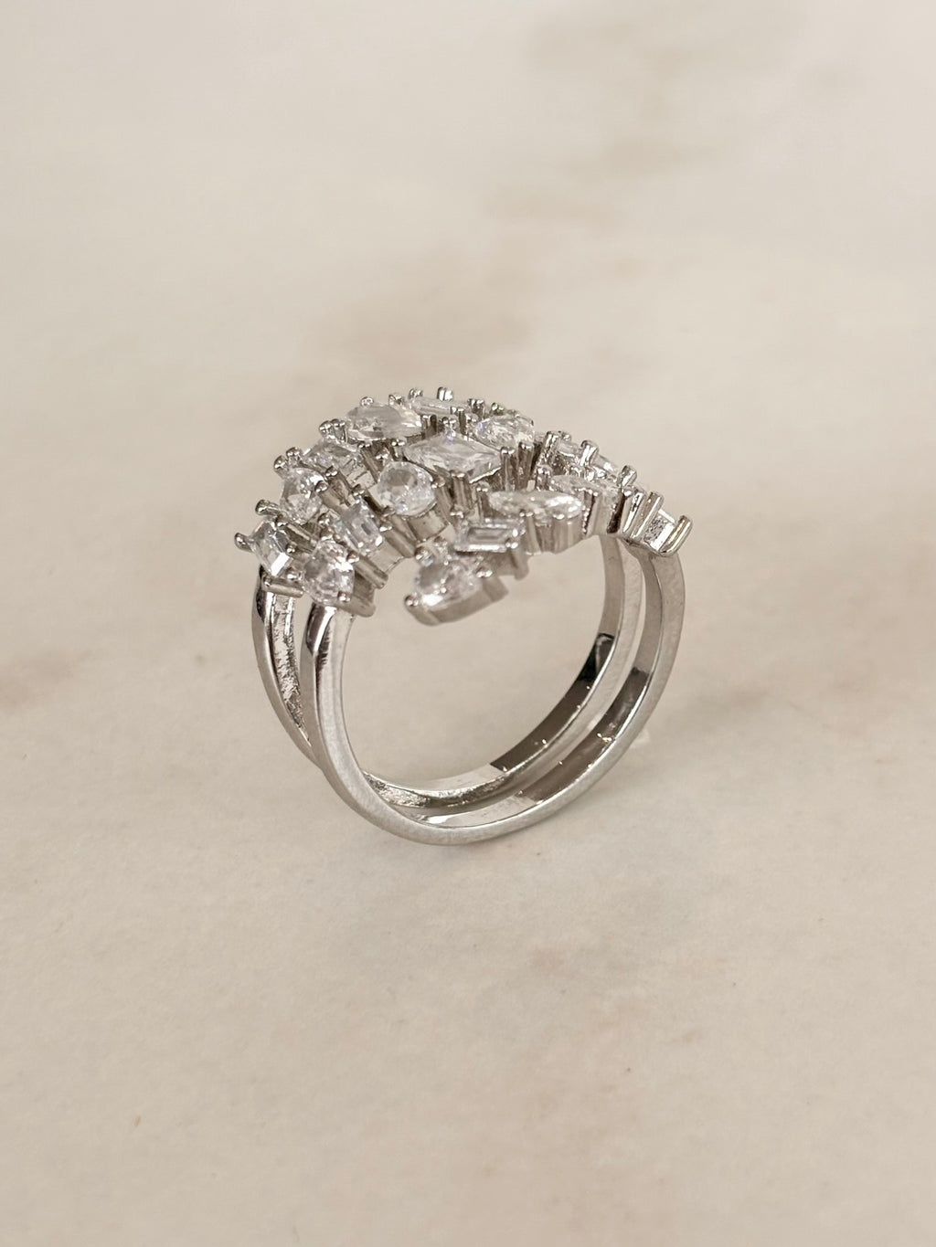 Silver Crystal Cluster Wrap Ring