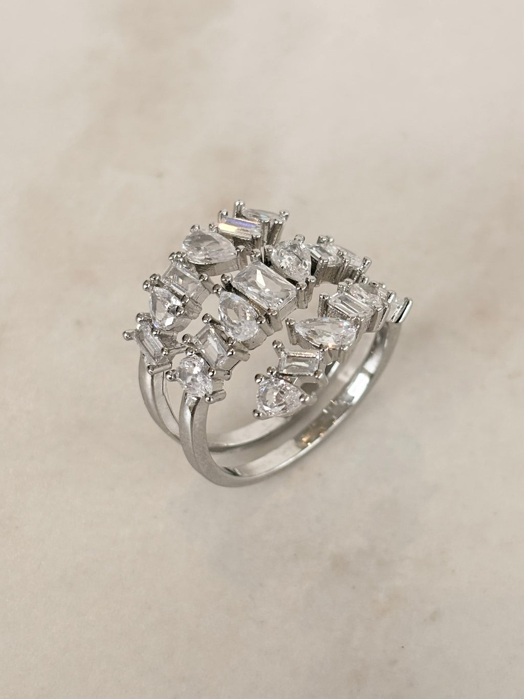 Silver Crystal Cluster Wrap Ring