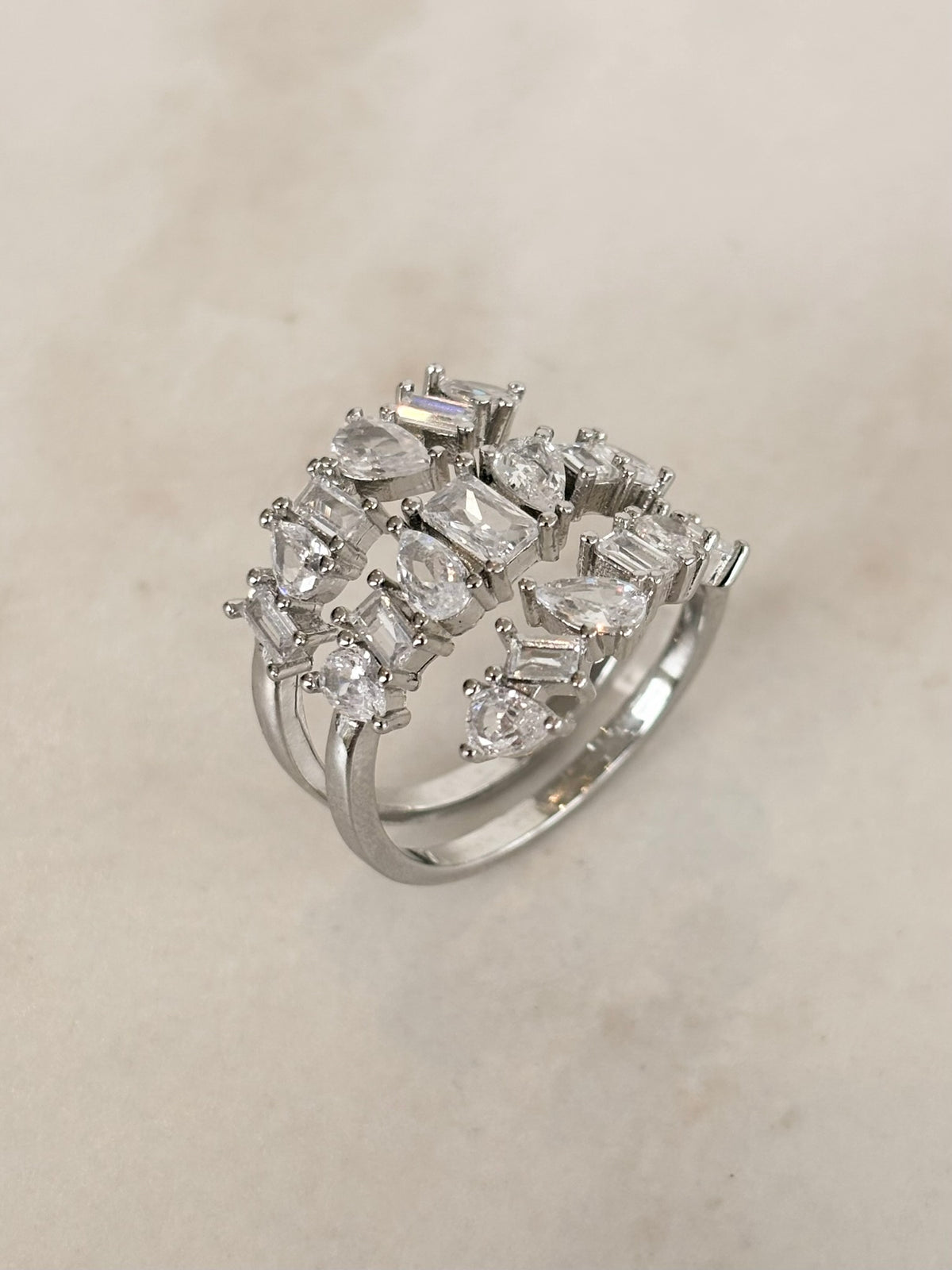 Silver Crystal Cluster Wrap Ring