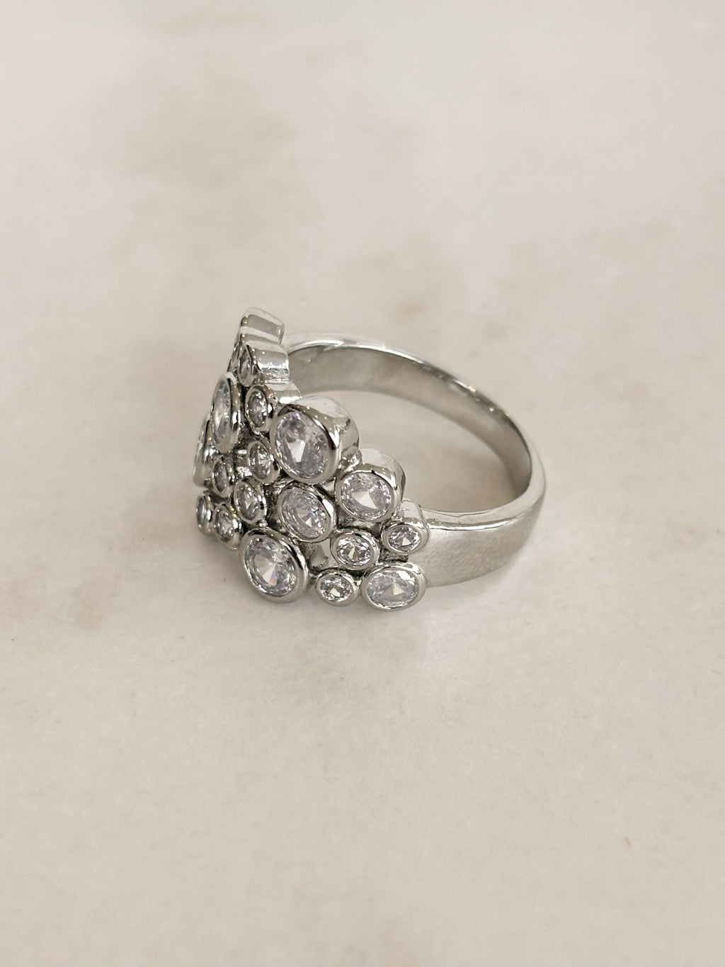 Silver Bubble Cluster CZ Ring