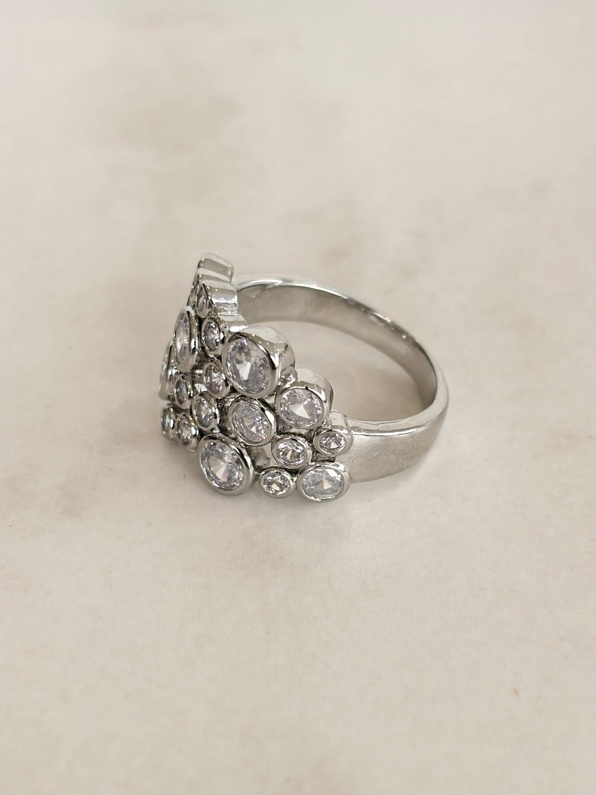 Silver Bubble Cluster CZ Ring