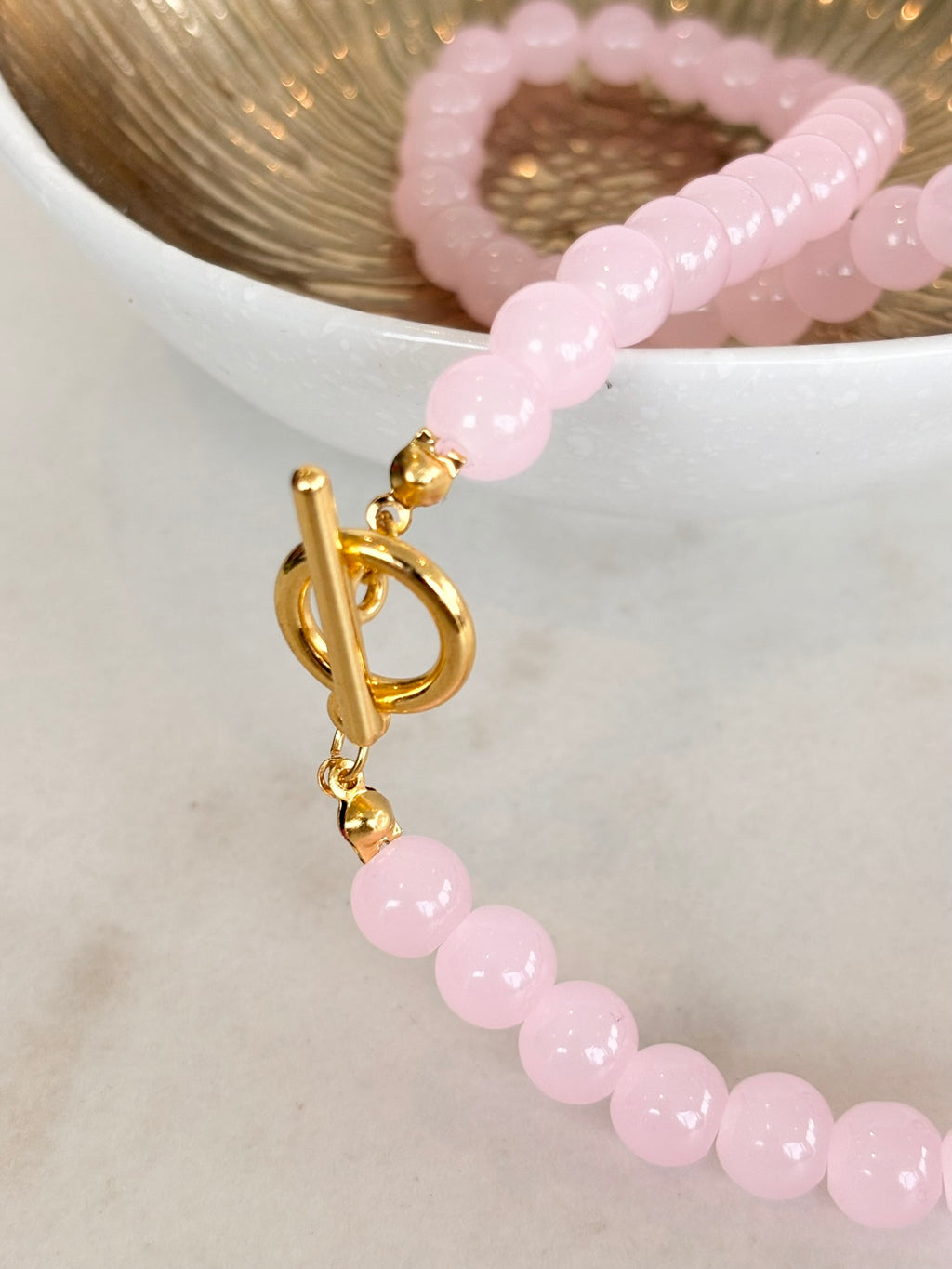 Blush Pink Beaded Toggle Necklace