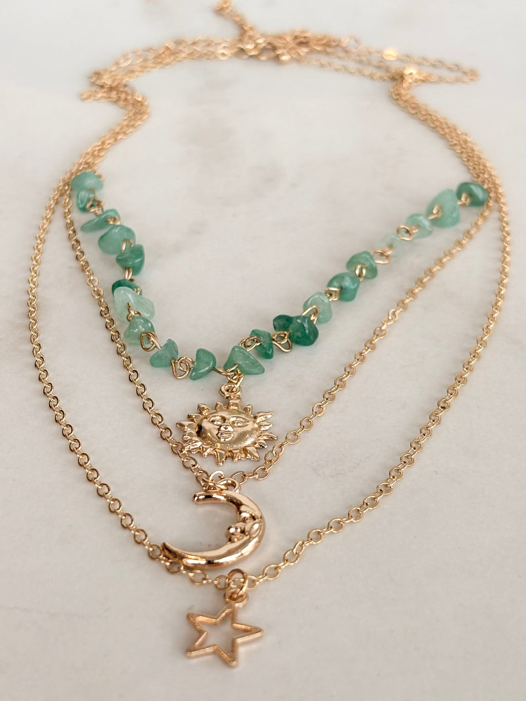 Celestial Sun Moon Star Layered Necklace