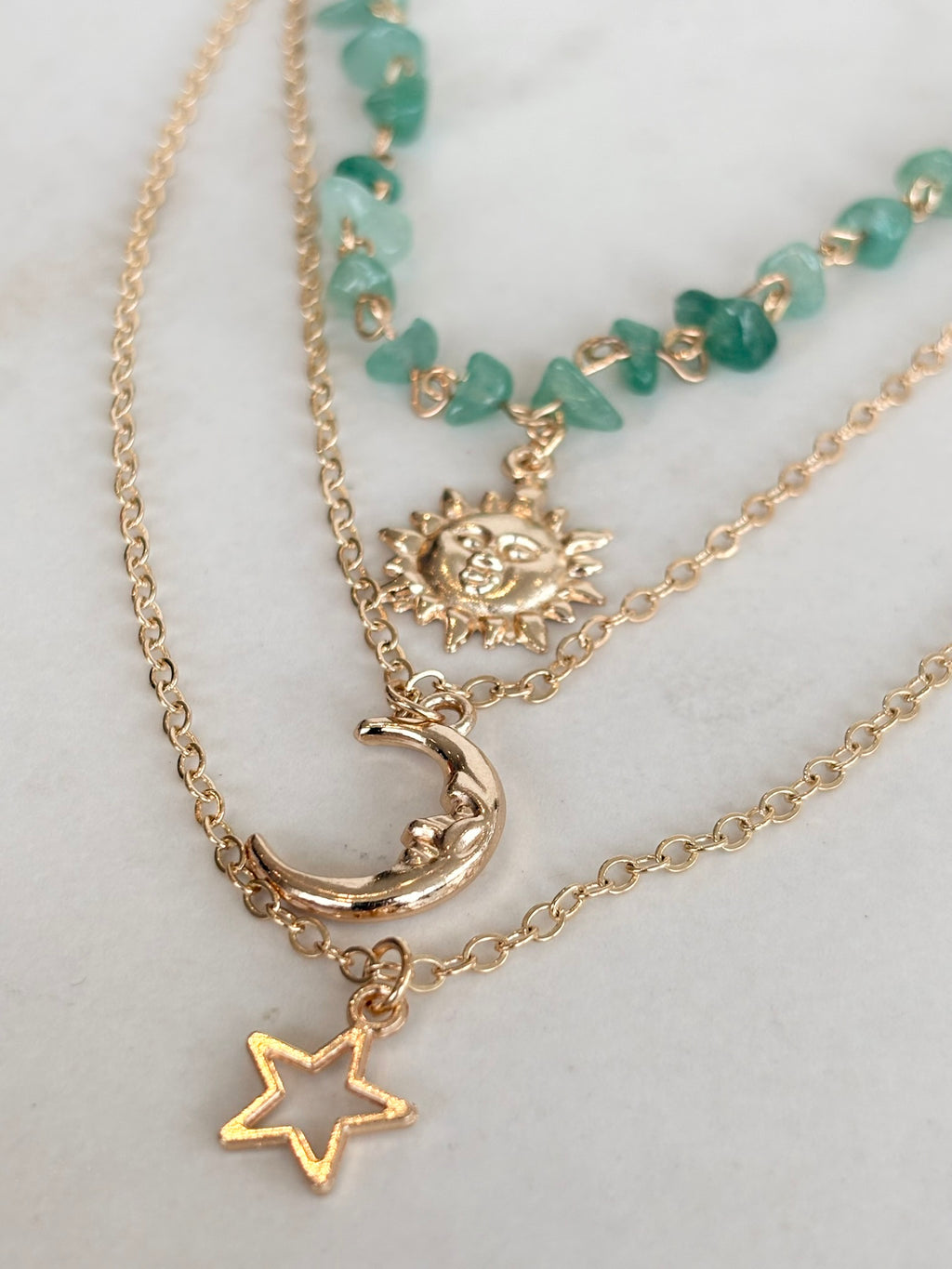 Celestial Sun Moon Star Layered Necklace