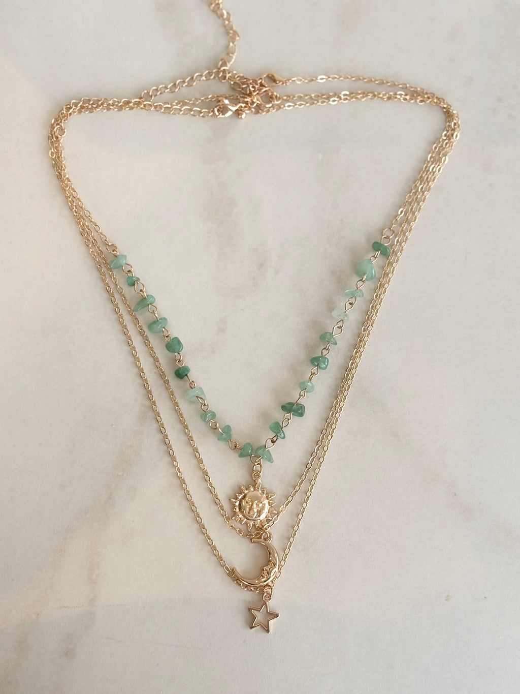 Celestial Sun Moon Star Layered Necklace