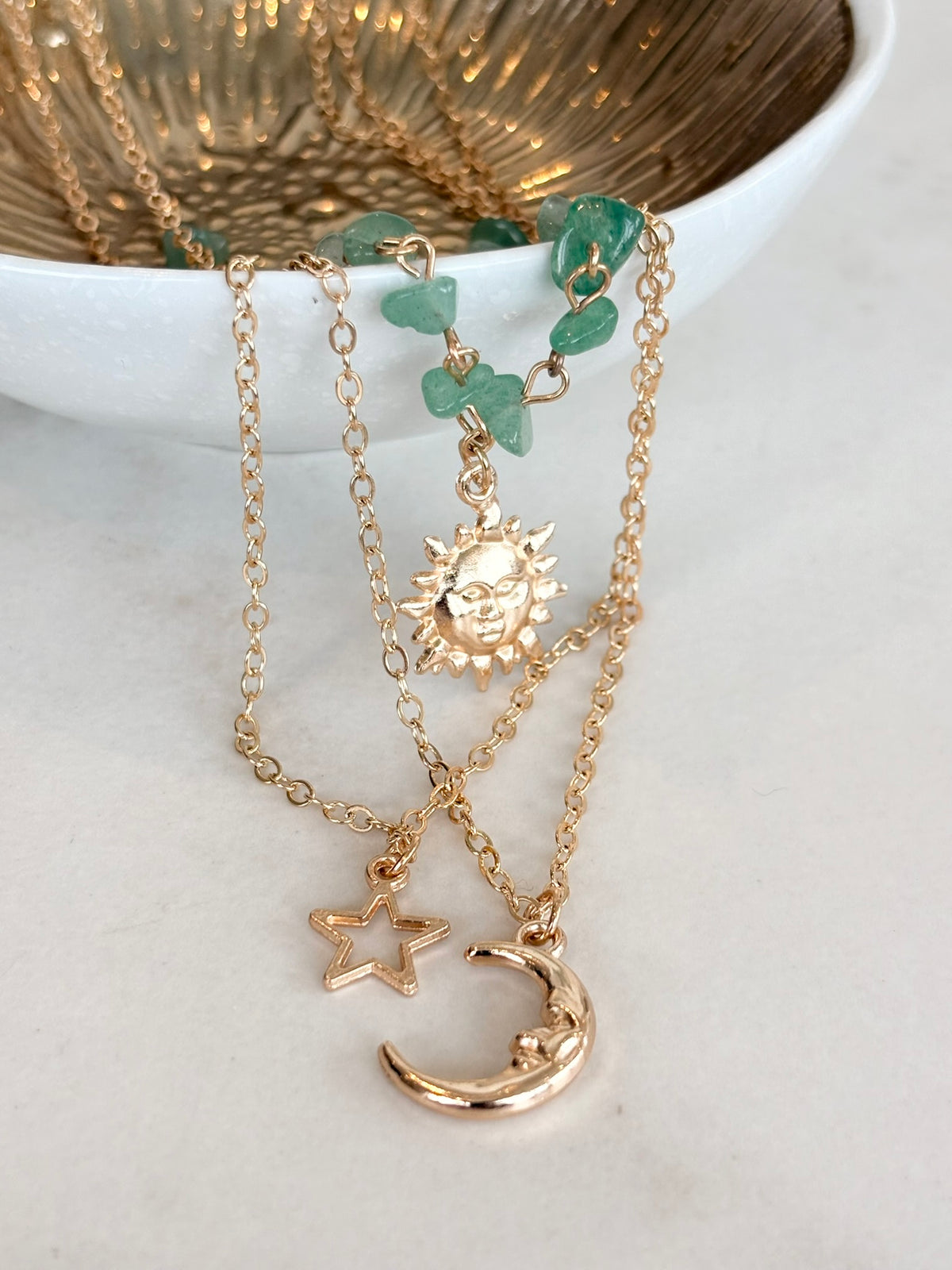 Celestial Sun Moon Star Layered Necklace