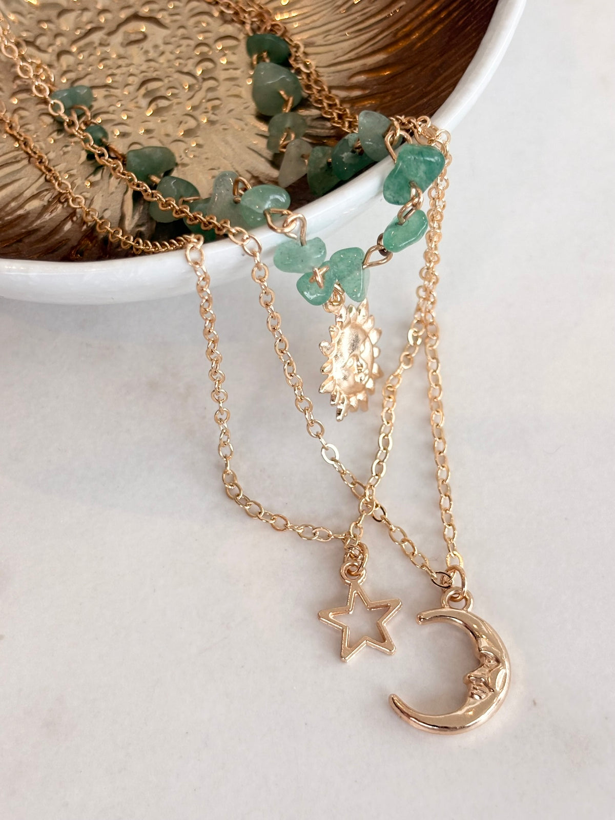 Celestial Sun Moon Star Layered Necklace