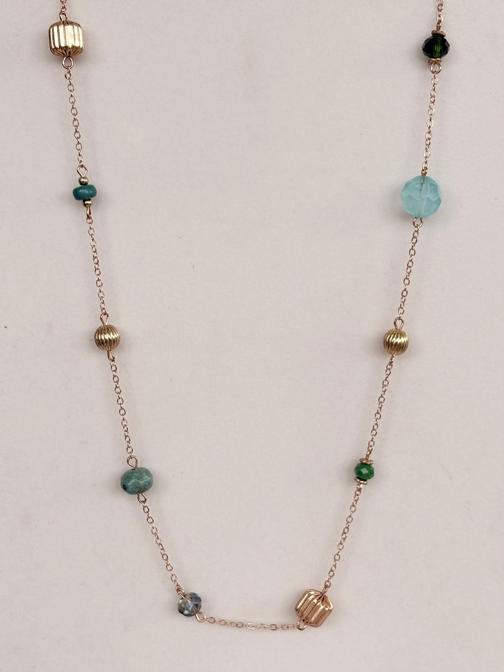 Green and Aqua Mixed Bead Station Necklace