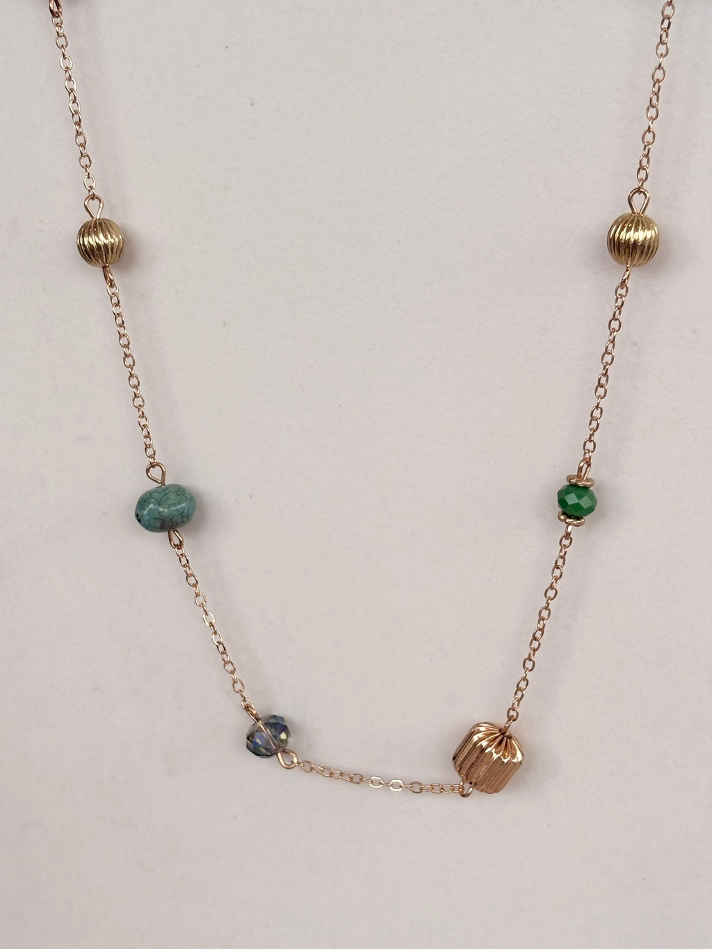 Green and Aqua Mixed Bead Station Necklace