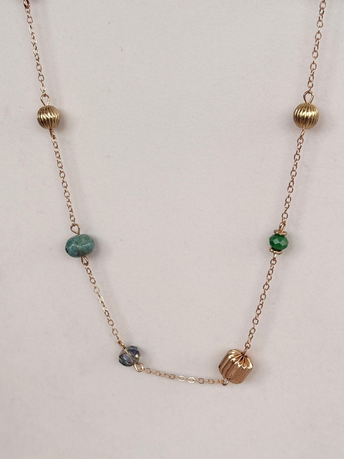 Green and Aqua Mixed Bead Station Necklace