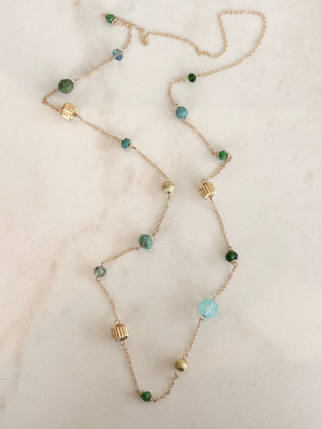 Green and Aqua Mixed Bead Station Necklace