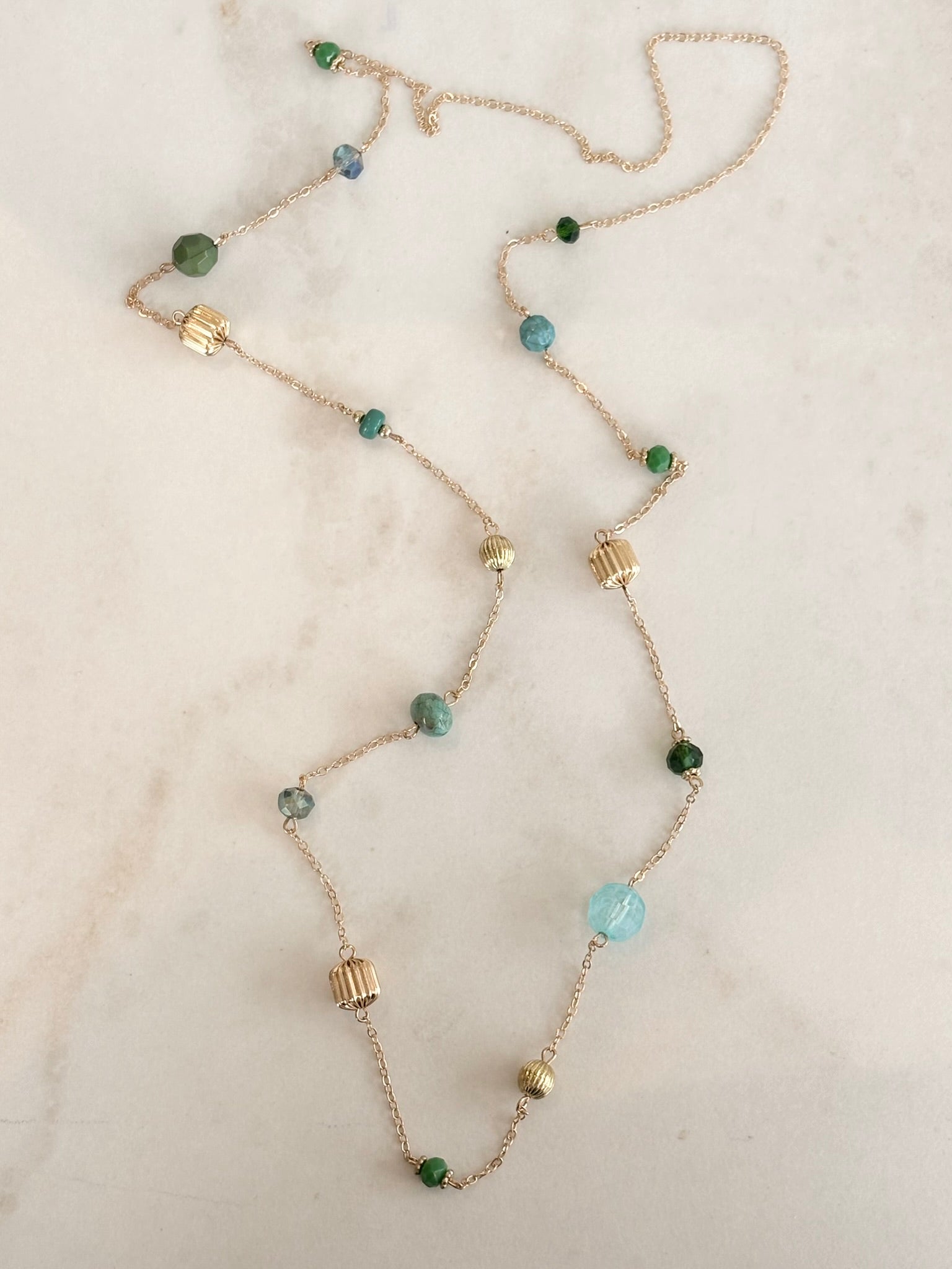 Green and Aqua Mixed Bead Station Necklace