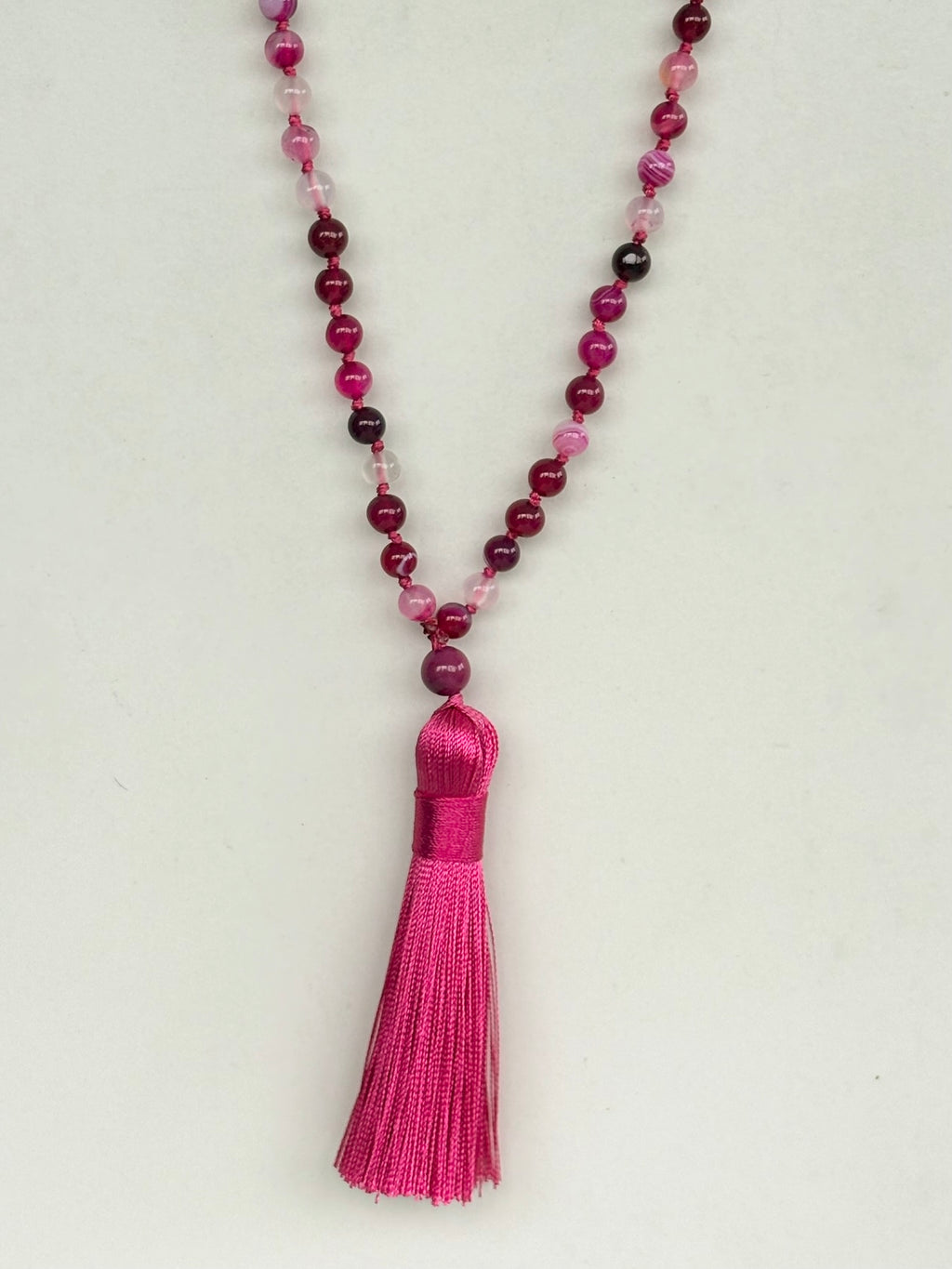 Pink and Magenta Agate Tassel Necklace