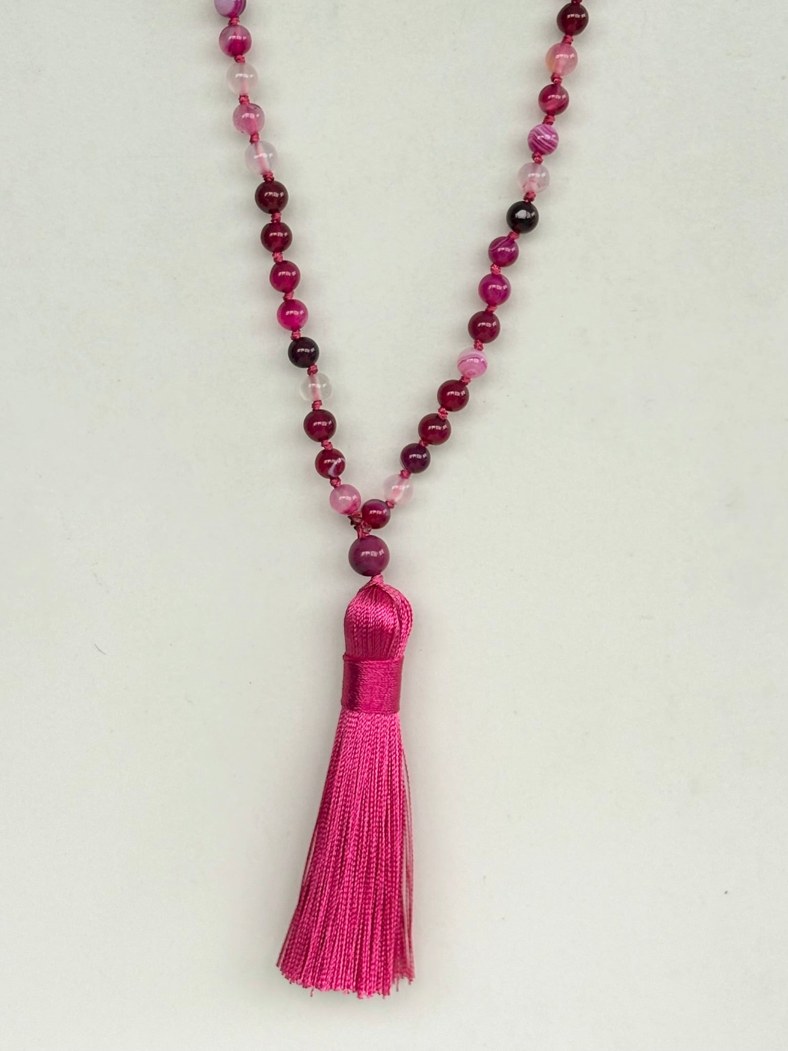 Pink and Magenta Agate Tassel Necklace
