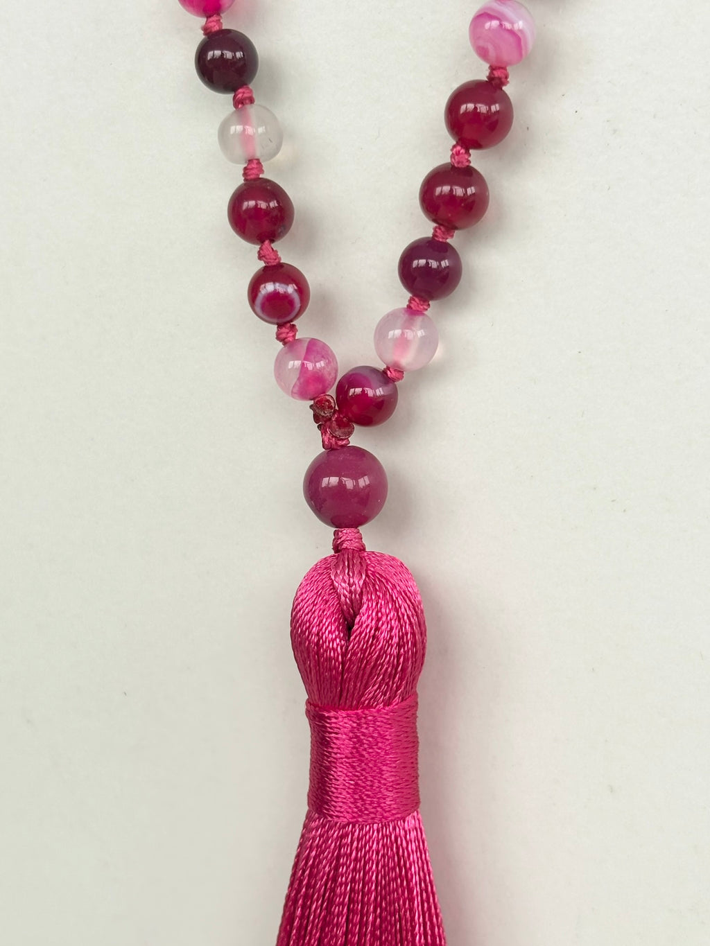 Pink and Magenta Agate Tassel Necklace