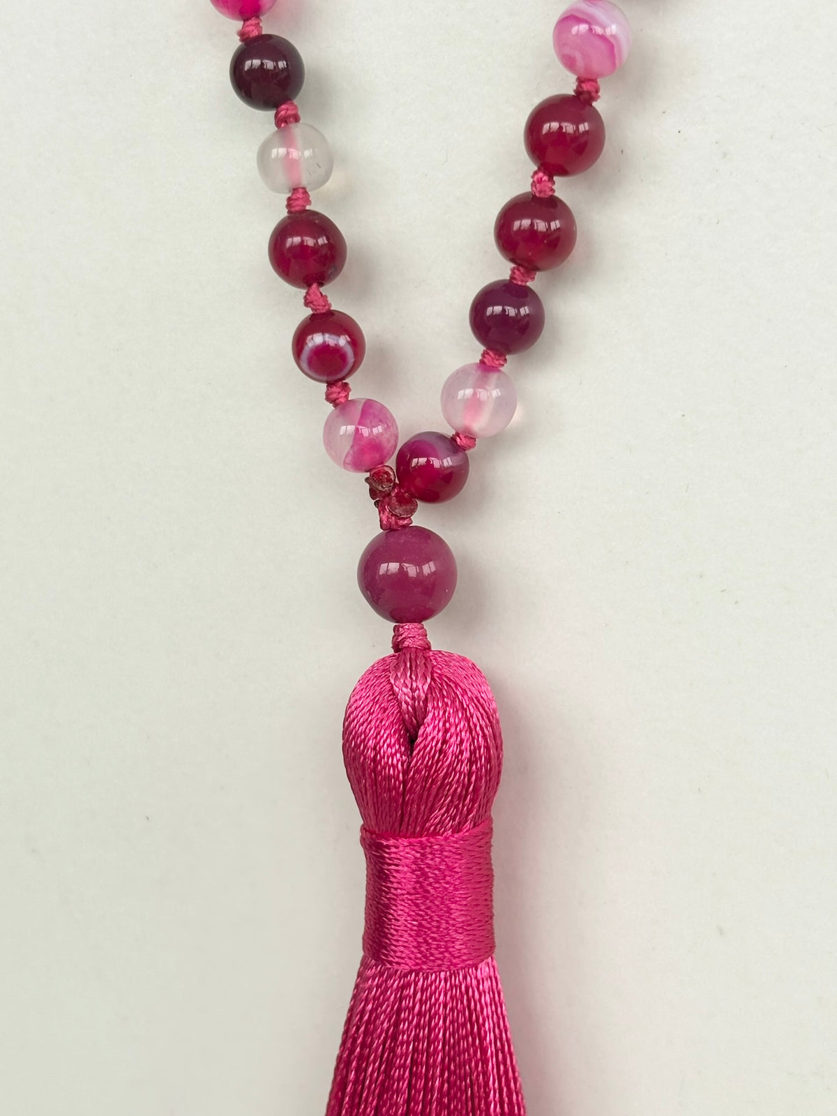 Pink and Magenta Agate Tassel Necklace