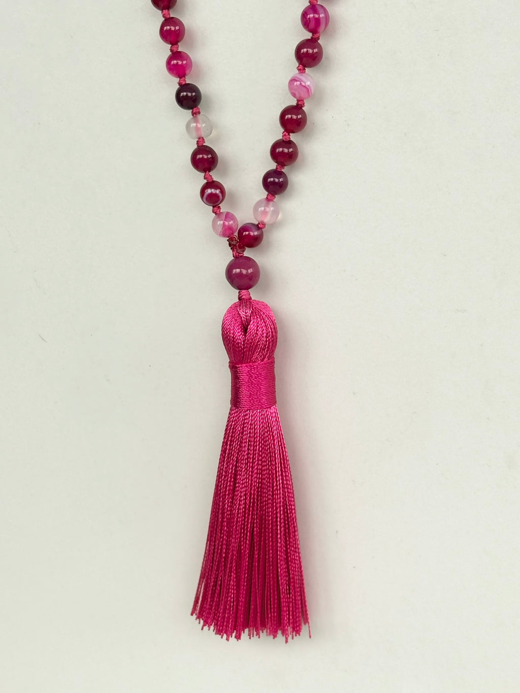 Pink and Magenta Agate Tassel Necklace