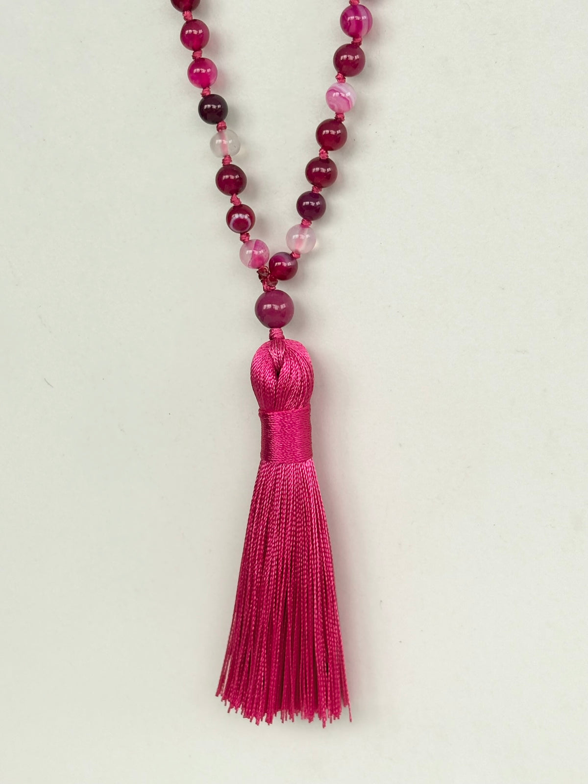 Pink and Magenta Agate Tassel Necklace