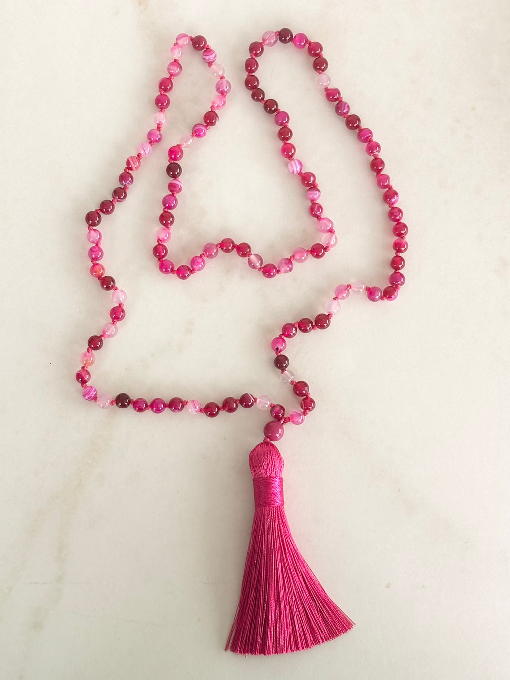 Pink and Magenta Agate Tassel Necklace