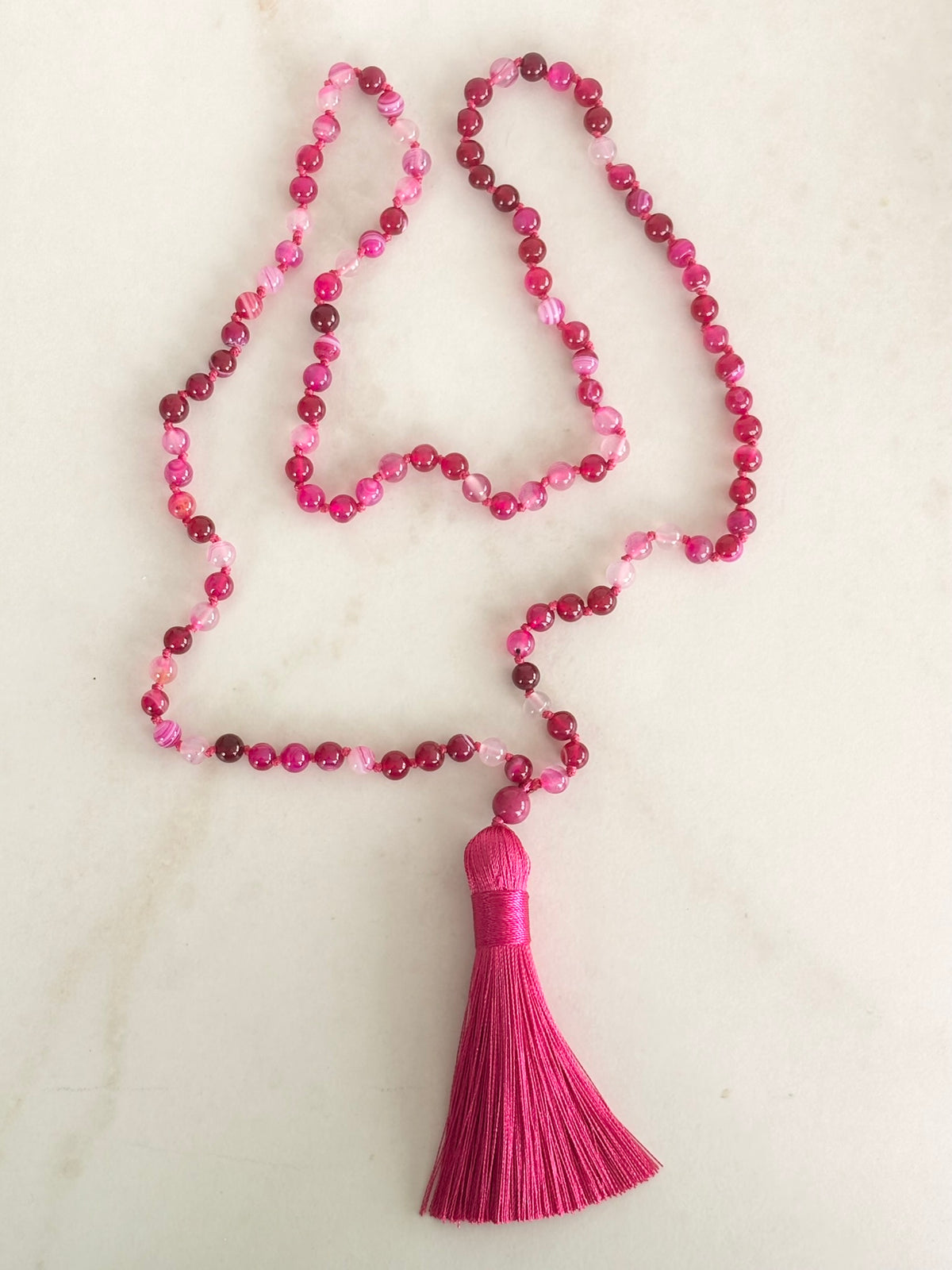 Pink and Magenta Agate Tassel Necklace