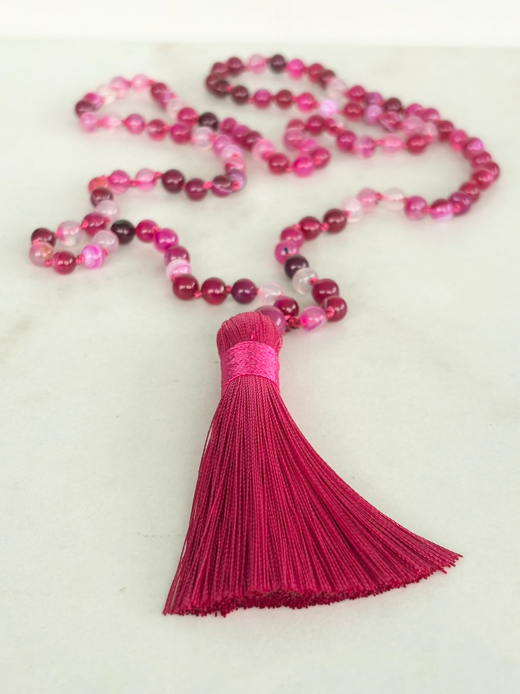 Pink and Magenta Agate Tassel Necklace